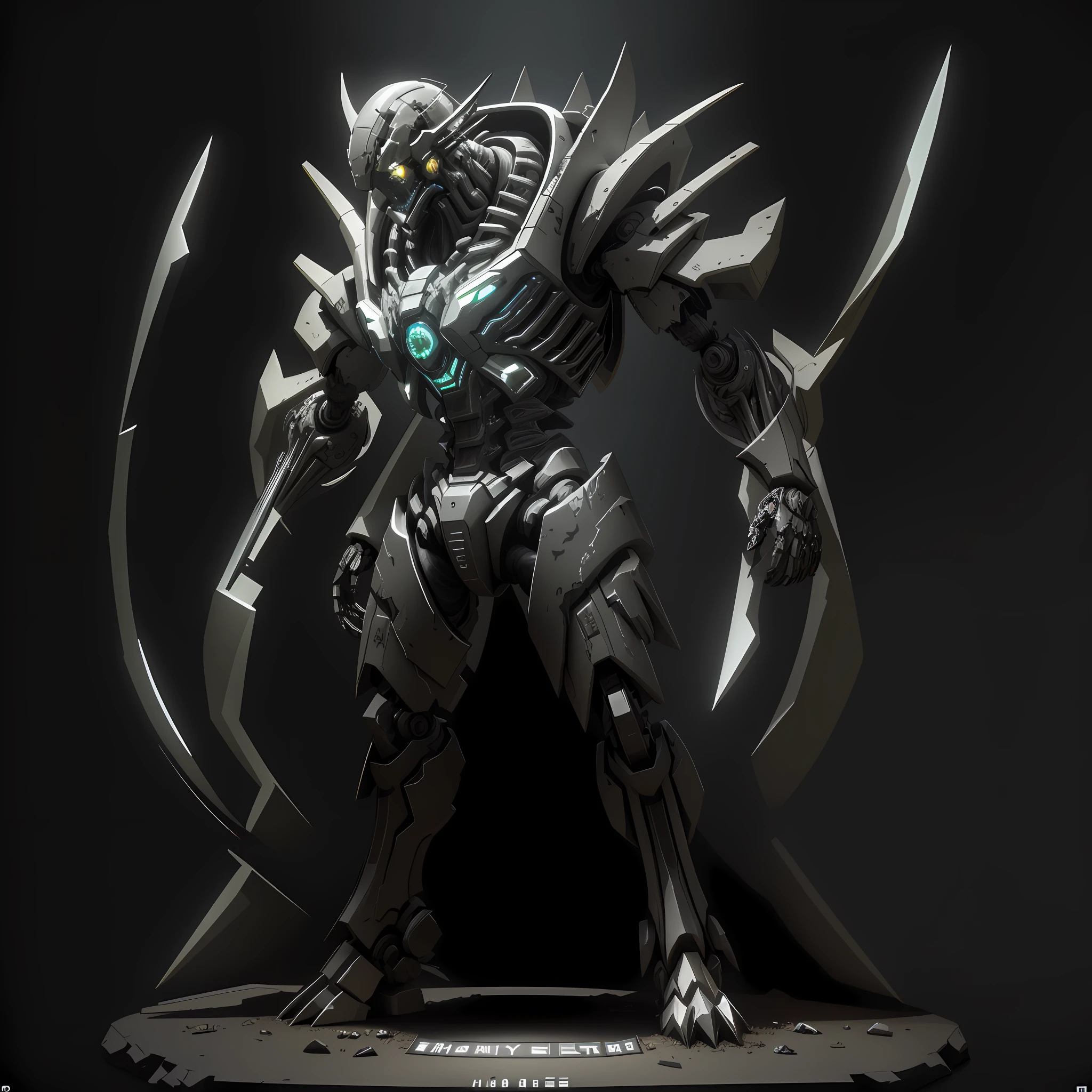 Highly detailed 3D character sheet, front view, full body, ((alone)), made of robotic garbage, body parts embedded in trash, exposed skeleton, ((dark background)), post apocalyptic, cyberpunk, octane render, unreal 5.8k UHD engine