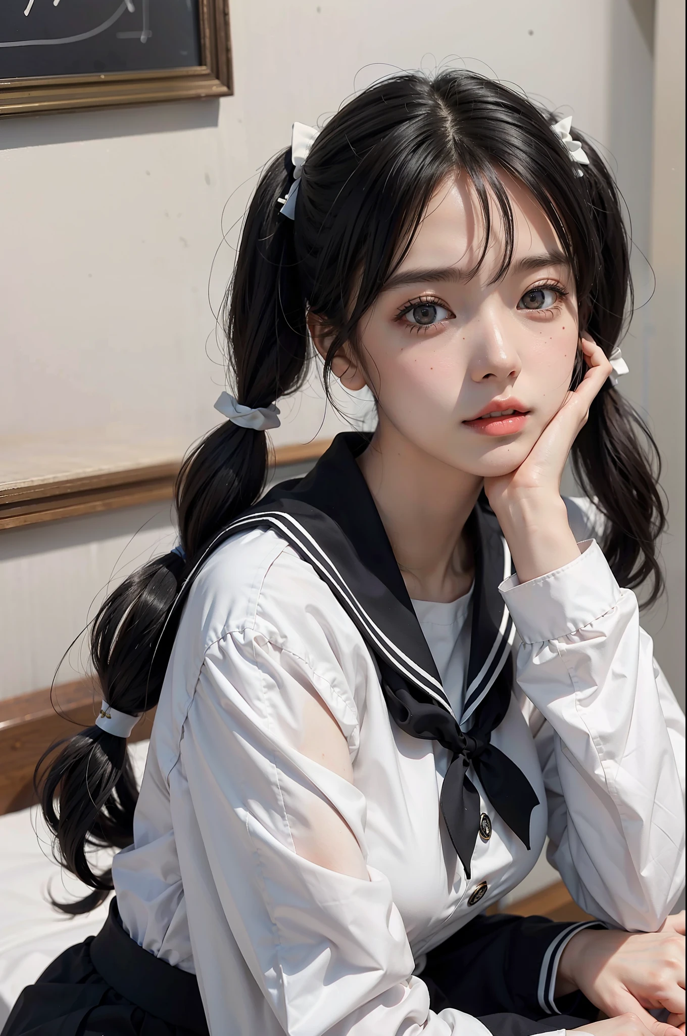 sailor suit twin tails black hair human girl ruddy realistic photo minato girl big tits realistic realistic school 18 years old 1 person portrait
