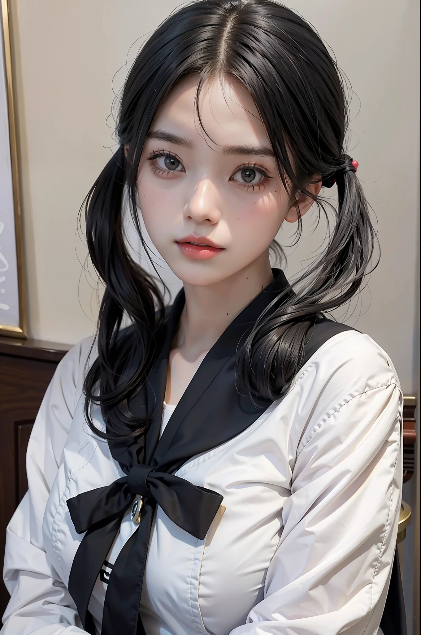 sailor suit twin tails black hair human girl ruddy realistic photo minato girl big tits realistic realistic school 18 years old 1 person portrait