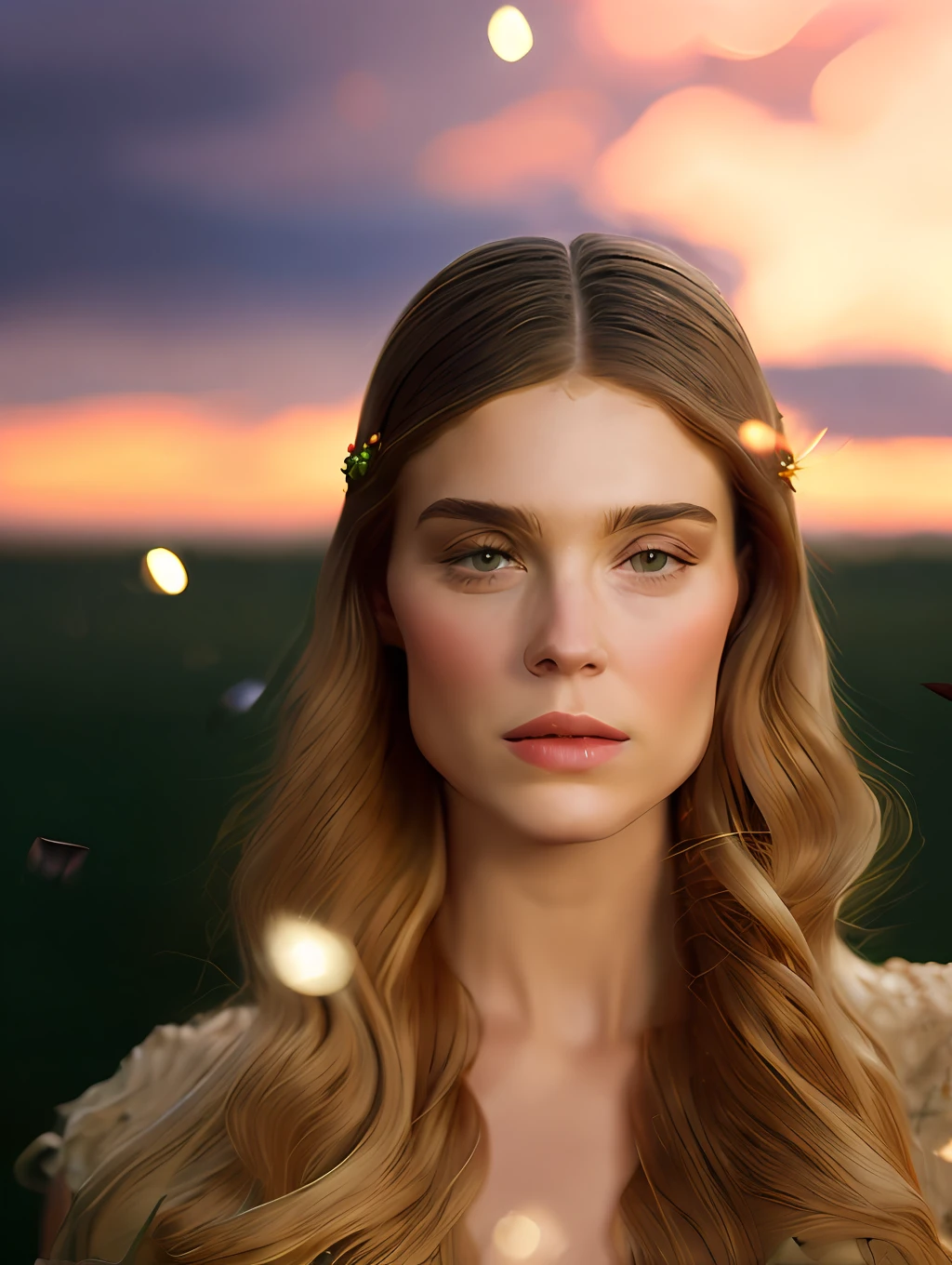 (Masterpiece) A photorealistc closeup portraif of a stunningly beautiful and extremely happy woman dressed as a bride, throwing her bouquet of flowers up to the air, standing on a field of fireflies, mirrors, photograph, wonder, amazement, night, cinematic lighting, empty wonder, amazement, cinematic, 8k, evening, --no back view, empty, stock photo, movie still, cinematic lighting. photograph photograph, in the style of Martin Schoeller, detailed symmetric realistic face, extremely detailed natural texture, peach fuzz, long hair, masterpiece, absurdres, nikon d850 film stock photograph, kodak portra 400 camera f1.6 lens, extremely detailed, amazing, fine detail, rich colors, hyper realistic lifelike texture, dramatic lighting, unrealengine, trending on artstation, cinestill 800 tungsten, looking at the viewer, photo realistic, RAW photo, TanvirTamim, high quality, highres, sharp focus, extremely detailed, cinematic lighting, 8k uhd,-imagine-