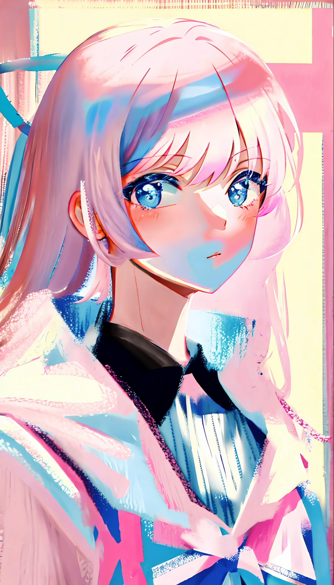 ((kawaii portrait AND pink hair AND blue eyes AND pink bow), anime illustration, beautiful, detailed, anime aesthetics) + (Pinterest anime, detailed anime girl portrait, anime aesthetics, detailed, clean anime style) + (anime atmosphere, beautiful anime art style, anime aesthetics, award-winning anime, stunning anime portrait)
