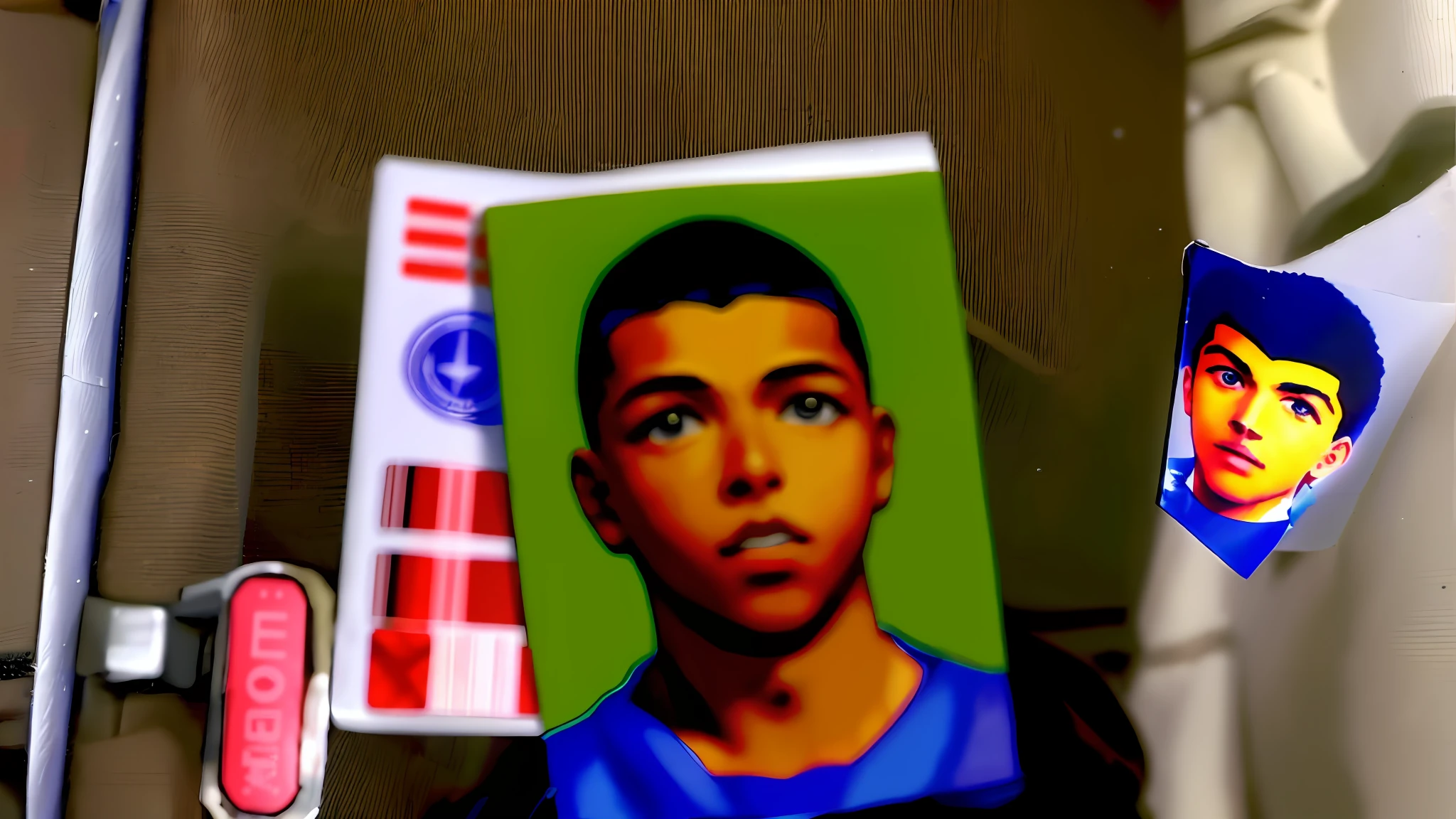 someone is holding a picture of a man with a barcode on his face, around 1 9 years old, passport photo, ronaldo luis nazario de lima, very very low quality picture, ronaldo luis nazario da lima, foto realista, mohamed reda, ronaldo nazario fenomeno, high quality scan, photo realisitc, ronaldo nazario