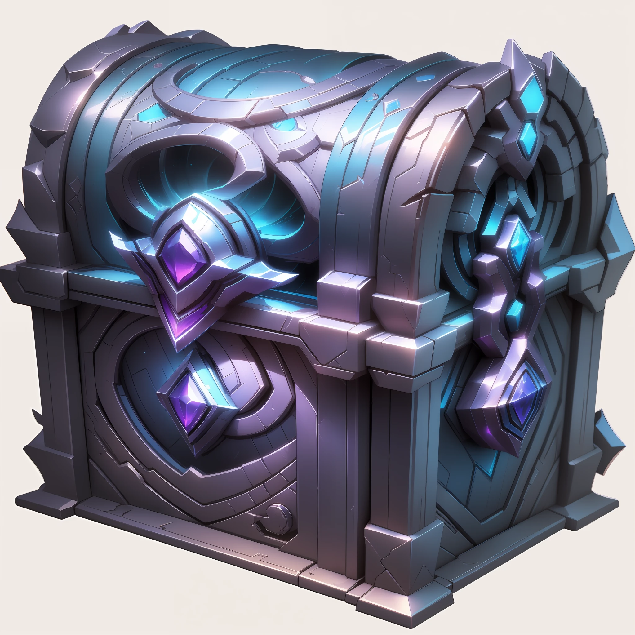 (Masterpiece, Top Quality, Best Quality, Official Art, Beautiful Beauty: 1.2), (8k, Best Quality, Masterpiece: 1.2), (((White Background,))) (Item/baoxiang), Fantasy, a cyberpunk style treasure chest, purple and blue
