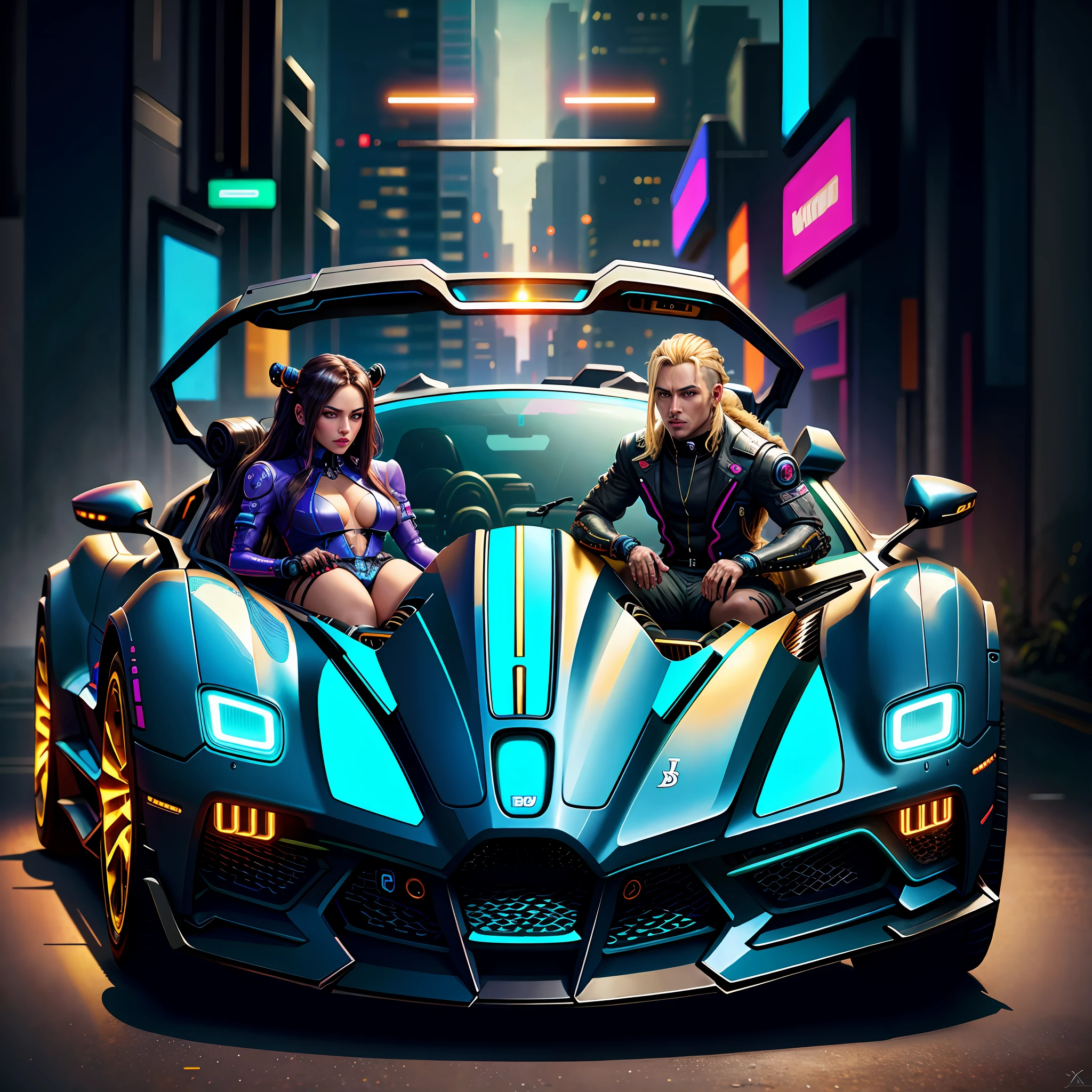 (Cyberpunk AI: 1.2), (Bugatti AI: 0.4), (stylish symmetrical futuristic sports car: 1.2) with futuristic weapon mount, (rainbow blue: 1.4) paint, (city background, night: 1.4), highly detailed rims, side view, (glowing rims: 1.2), (intricate details, golden ratio, masterpiece: 1.2), (8k, realistic, crazy quality, best quality: 1.6), very detailed, highest detail, highly detailed, incredible detail