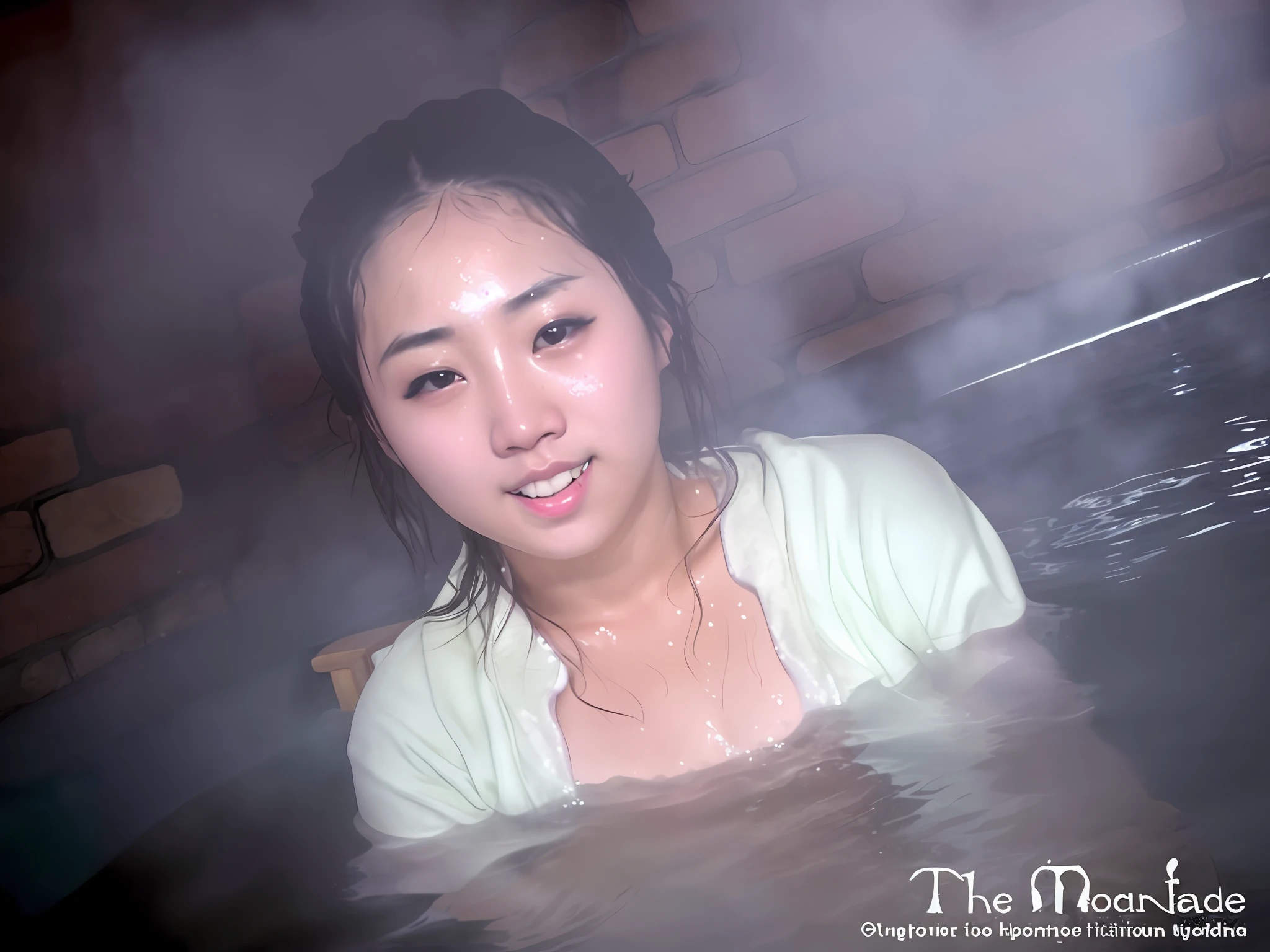 there is a woman that is sitting in a hot tub, onsen, japanese onsen, takada akemi, japanese bathhouse, ayaka, chiho, spa, asian female water elemental, in water, high-end onsen, tsutomo nihie, ayami, shiori teshirogi, splashing, tsugumi ohba