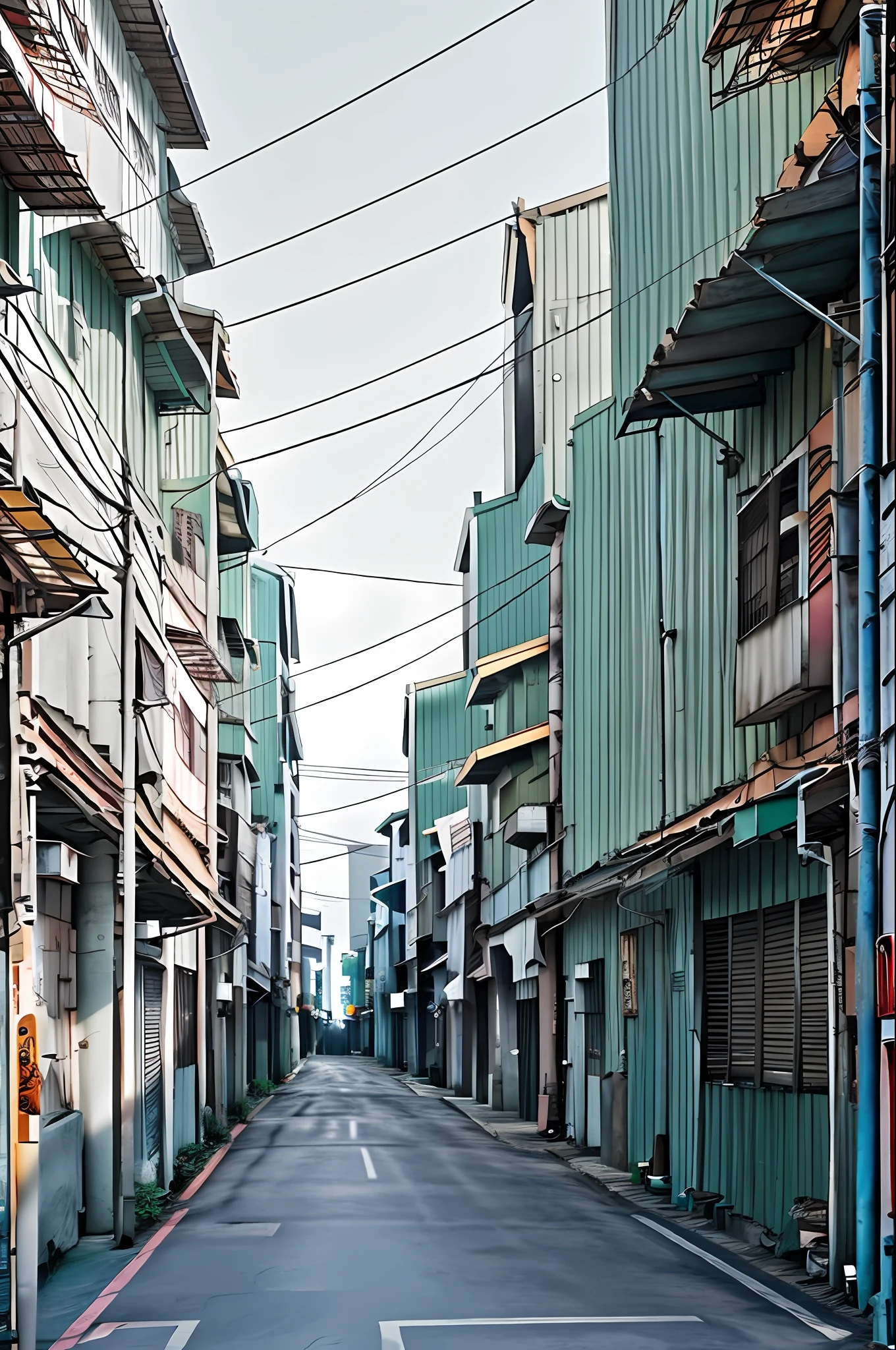 Street, background is metal steel building, (soft tones:1.25), (HDR:1.25), (Artstation:1.2), (intricate details:1.14), (hyperrealistic 3D rendering:1.16), (Filmic:0.55), South Korea