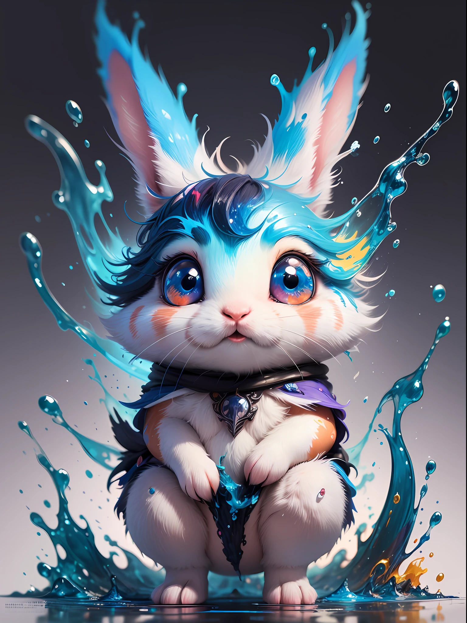 splash art, a liquid cute and adorable  baby rabbit made of colours, splash style of colourful paint, hyperdetailed intricately detailed, fantastical,intricate detail, splash screen, complementary colours, fantasy, concept art, 8k resolution, DeviantArt masterpiece,