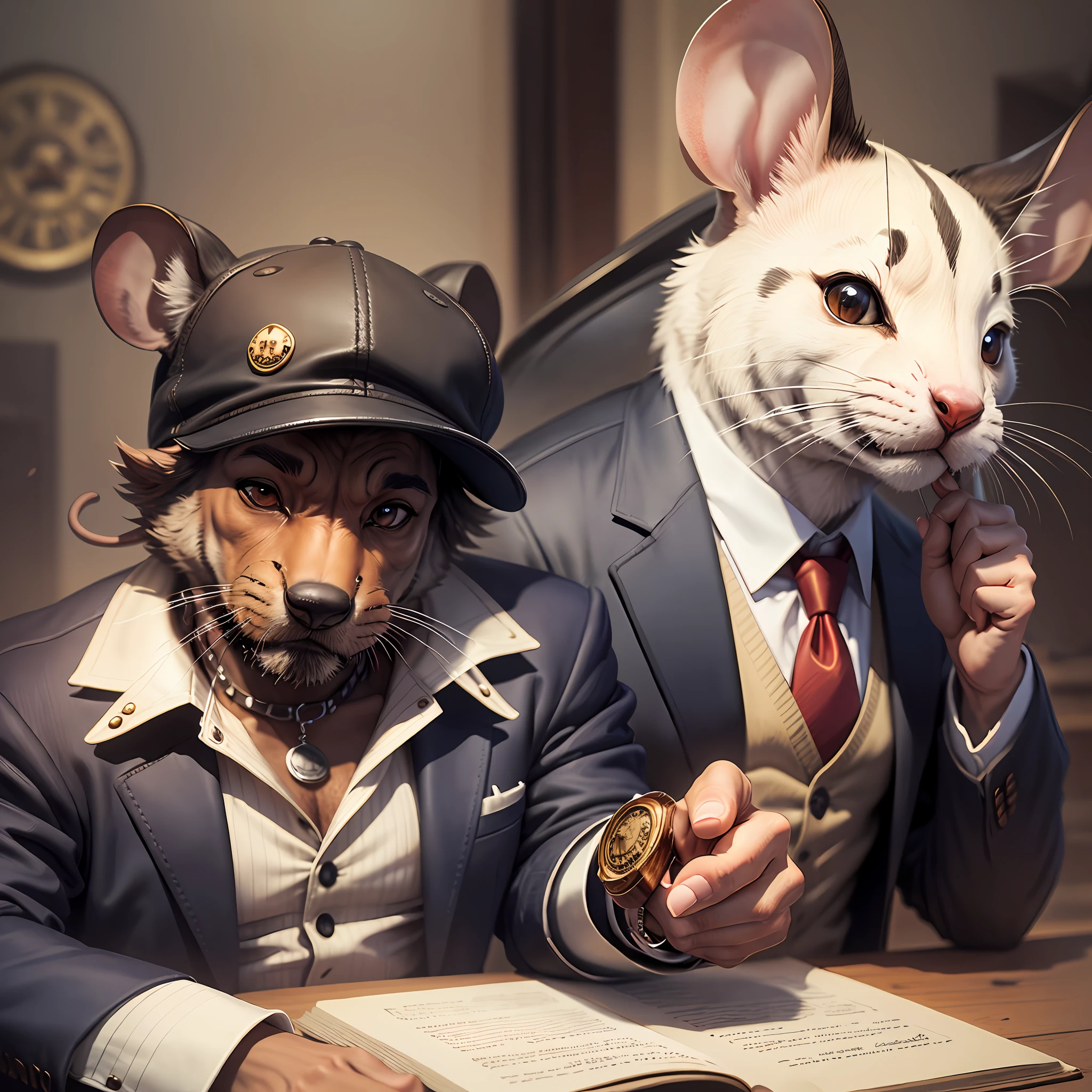 a mouse head, high quality, gangster style, cigar smoking
