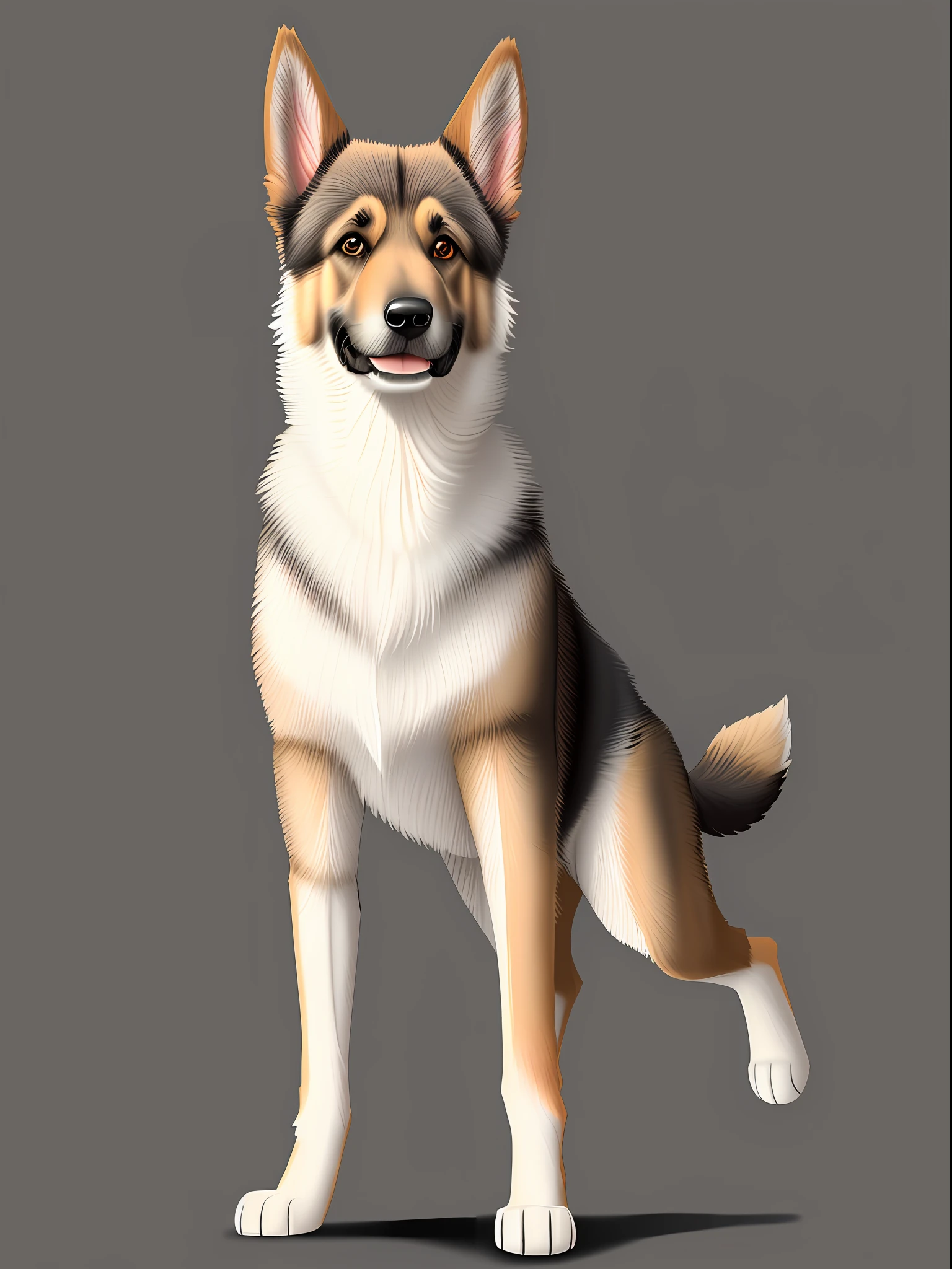 Cute German Shepherd Dog, illustration, straight ahead, standing on hind legs, full body, white background