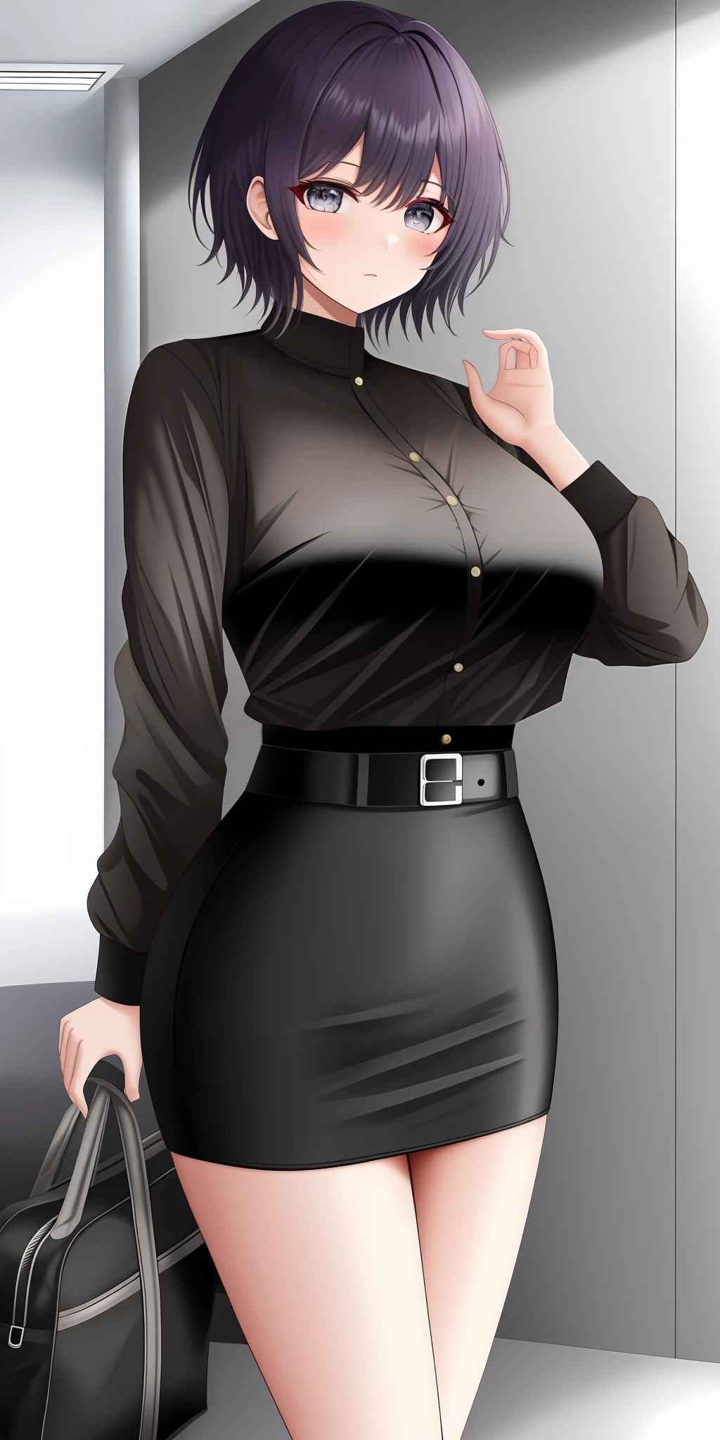 ErinaKinjoWon, large_breasts,  ErinaSkirtSuit, pencil_skirt, miniskirt, short_hair