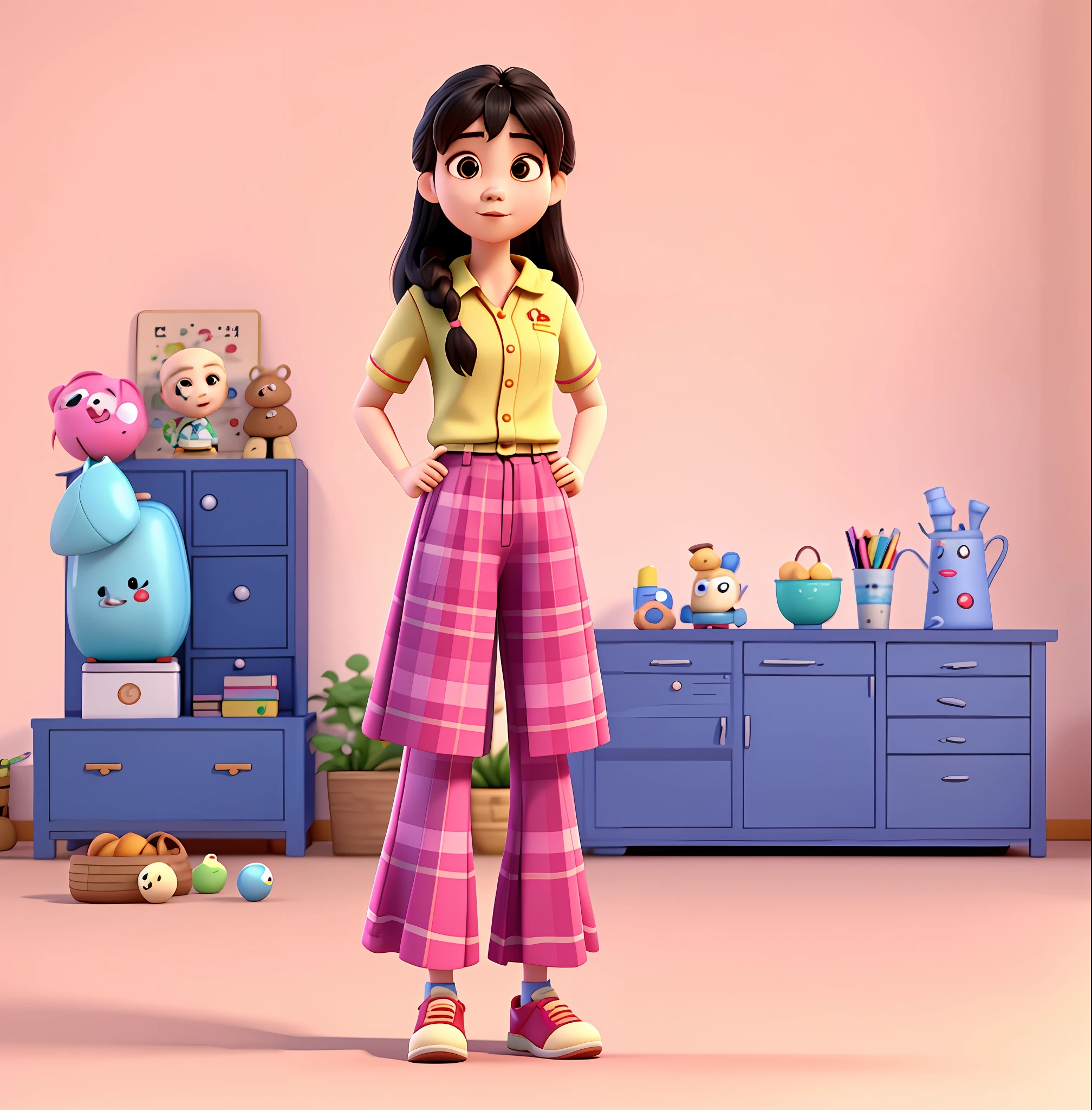 Korean girl, young female, high quality 3D render in a pixar-style, 8K resolution, reminiscent of the Toy Story film, Korean character) Korean girl, high quality, Korean character, young female, high resolution, 8k, pixar style, 3d render, toy story style