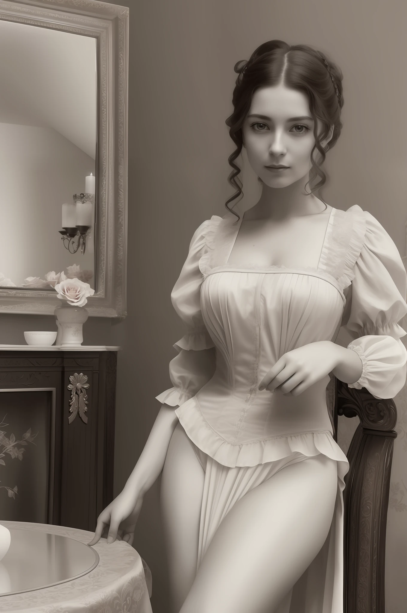 Amazingly beautiful British girls, 19 years old, at her best age, standing up and posing in front of the camera, 19th century portrait photo, smiling at the camera, blush
19th century, Belle Époque, Victorian
[Goddess Britannia], colony, British Empire
Les Misérables, Cosette, Small Breasts, Realistic Proportions, Legs Spread,
Victorian hairstyle, loop hair, 
Realistic face, visible veins, mole, reflection in sweat, sweating, disheveled hair
(Glad to meet you), (Vivid), (Digital Color), (Nikon), (α7), (Color photo), (Color photo), (Portrait photo), (Ultra High Resolution: 1.2), (Photorealism: 1.4), (8K, RAW photo: 1.2), (Soft Focus: 1.4), (Sharp Focus: 1.4), Beautiful face with attention to detail, Pure Rose face_V1, award-winning photo of lonely and beautiful young full-breasted Caucasian (Victorian woman: 1.6) (Gorgeous Victorian living room: 1.2) (Victorian wallpaper) (Victorian wallpaper: 1.2) (Victorian wallpaper: 1.5) (Victorian furniture: 1.2) (Victorian carpet: 1.2) (Rich: 1.4), erotic, sensual, pubic hair, candle lighting