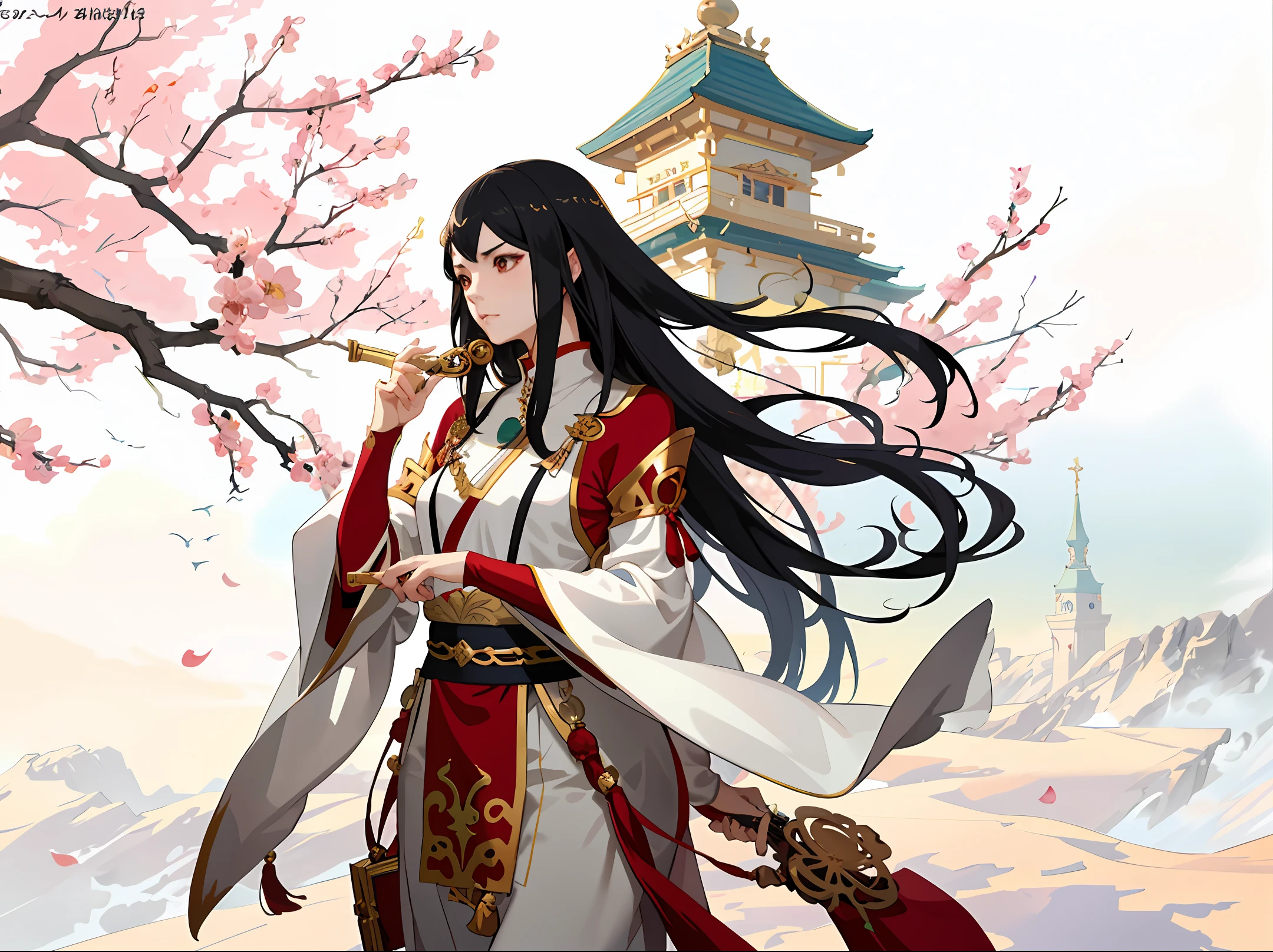 anime scene of a woman in traditional clothing holding a flute, concept art inspired by Krenz Cushart, pixiv contest winner, conceptual art, krenz cushart and wenjun lin, artwork in the style of guweiz, krenz cushart and artem demura, immensely detailed scene, anime scene
