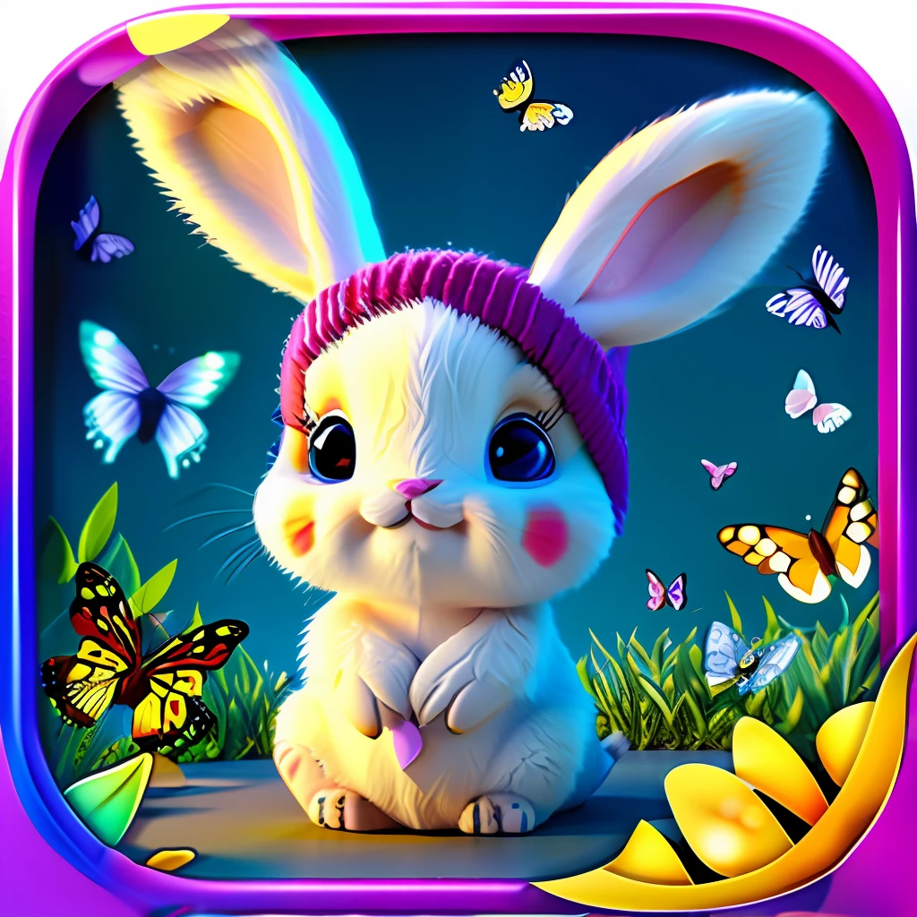 Cute bunny playing with butterflies for coloring book
