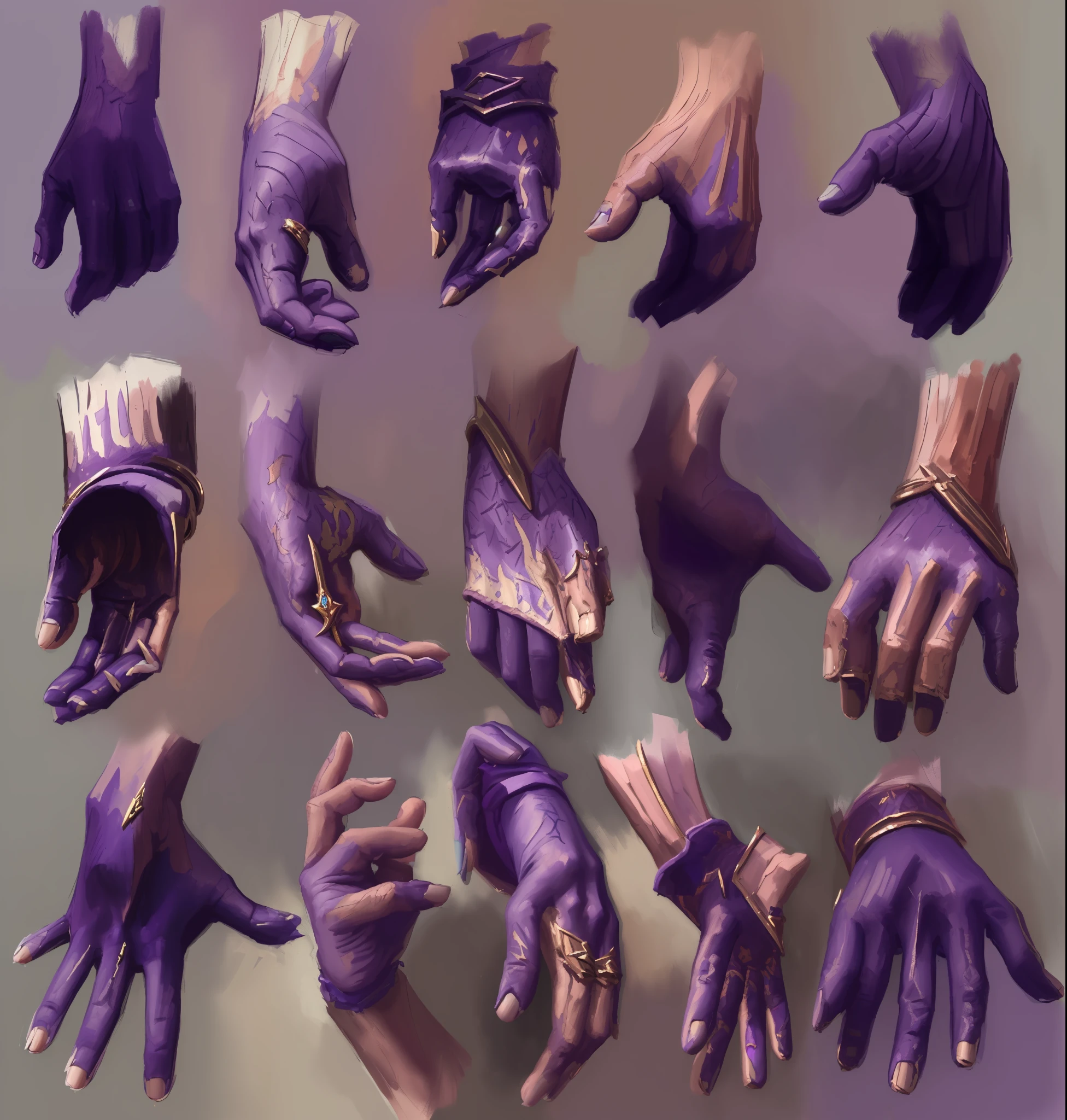 (((Masterpiece))), (((Best Quality: 1.4))), ((Super Detail: 1.4)) , hyper detailed gouache painting of tiefling hands, hyper detailed fingers, dynamic, detailed textures, purple skintone