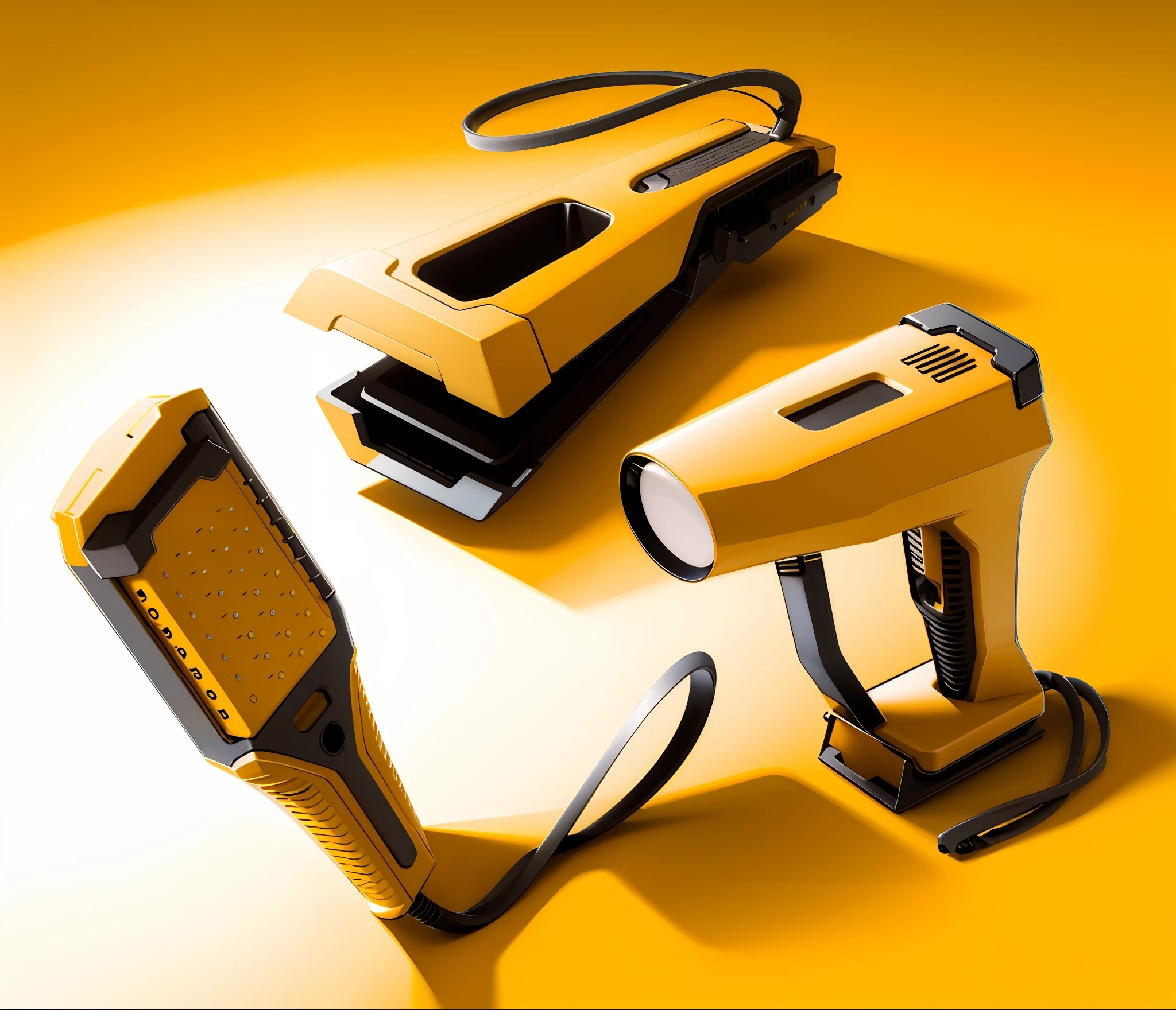 Product design, render, Blanck an yellow, mate colors, shadows, unreal engine, Dewalt brand
