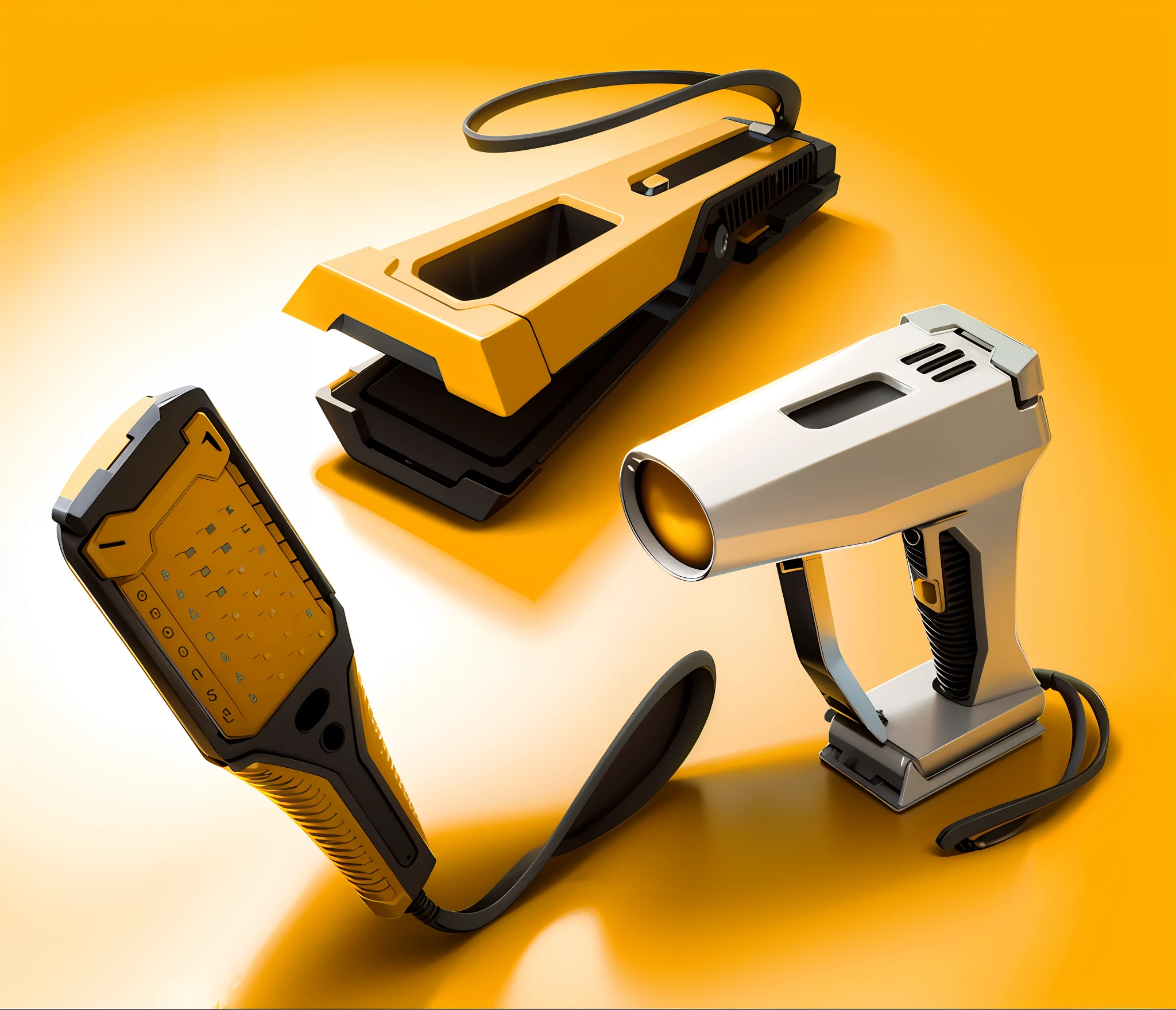 Product design, render, Blanck an yellow, mate colors, shadows, unreal engine, Dewalt brand