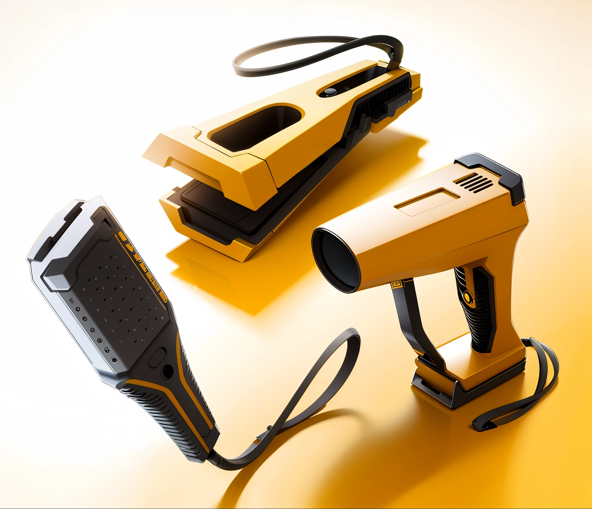 Product design, render, Blanck an yellow, mate colors, shadows, unreal engine, Dewalt brand