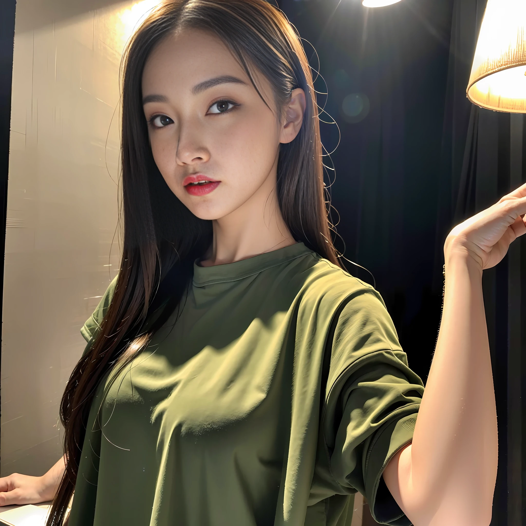 (8k, RAW photo, best quality, masterpiece:1.2), (realistic, photo-realistic:1.37), professional lighting, photon mapping, radiosity, Korean Doll, casual outfit, selfie