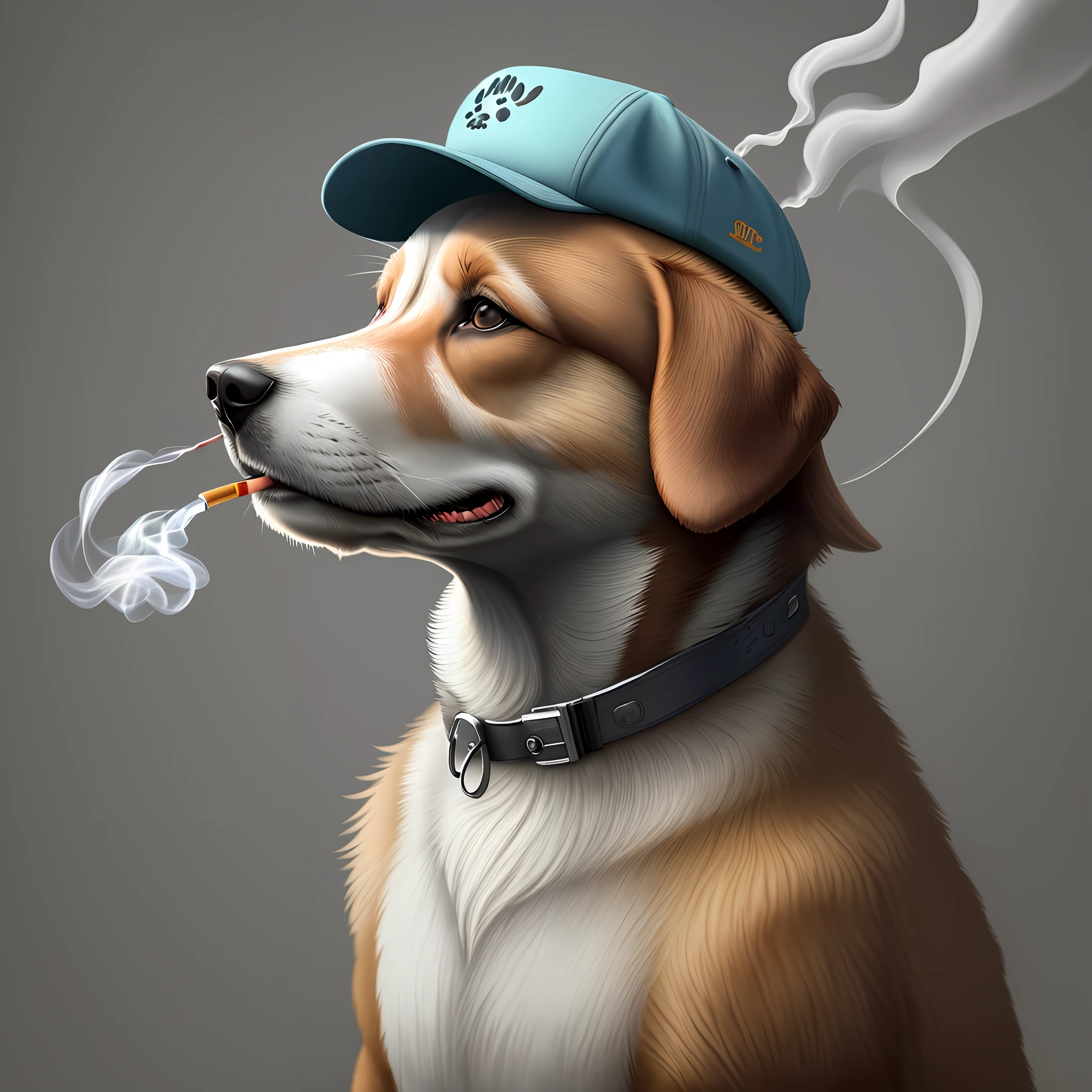 a dog wearing a cap and smoking a cigarette (best quality,8k)