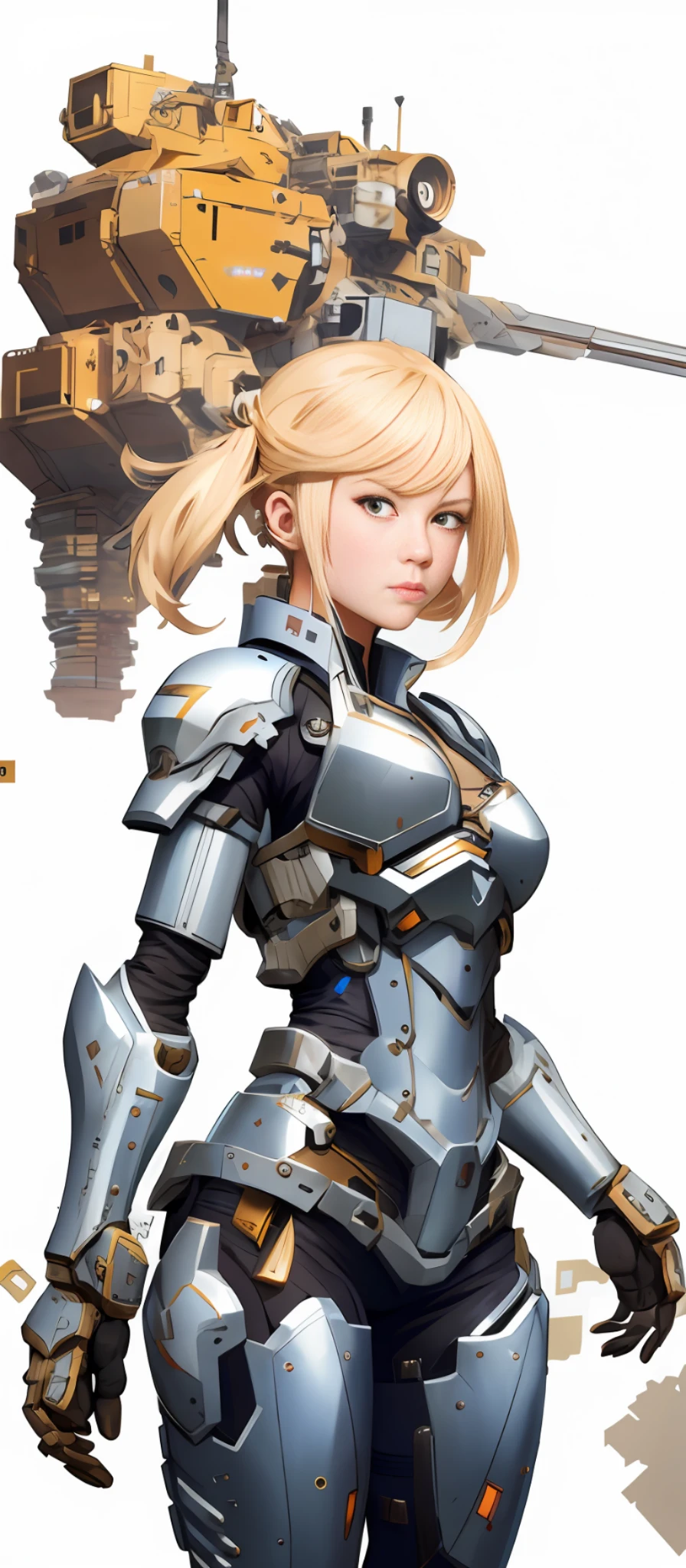 blond woman in armor with a huge machine behind her, ross tran 8 k, mechanized valkyrie girl, artwork in the style of guweiz, guweiz on pixiv artstation, wlop and krenz cushart, guweiz on artstation pixiv, guweiz, cushart krenz key art feminine, armor girl