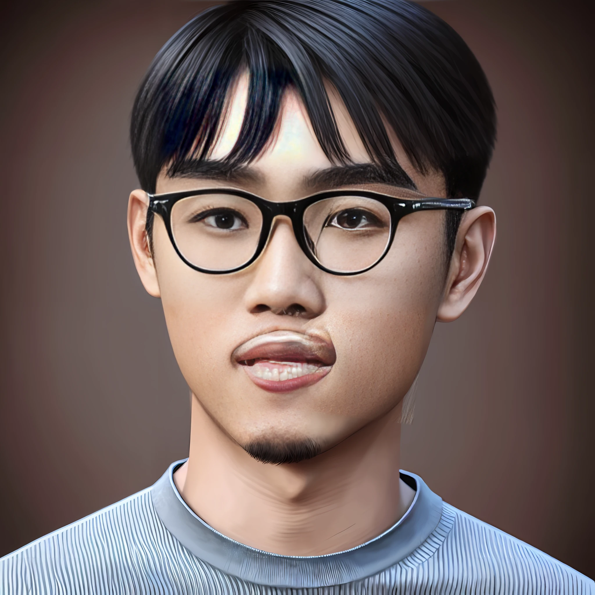 Asian male, double eyelids, round hairstyle, wearing glasses, strabismus, logical, super detailed, realistic, super realistic, high quality, best, super detail, crazy detail, very detailed, photo realism, epic composition, best quality