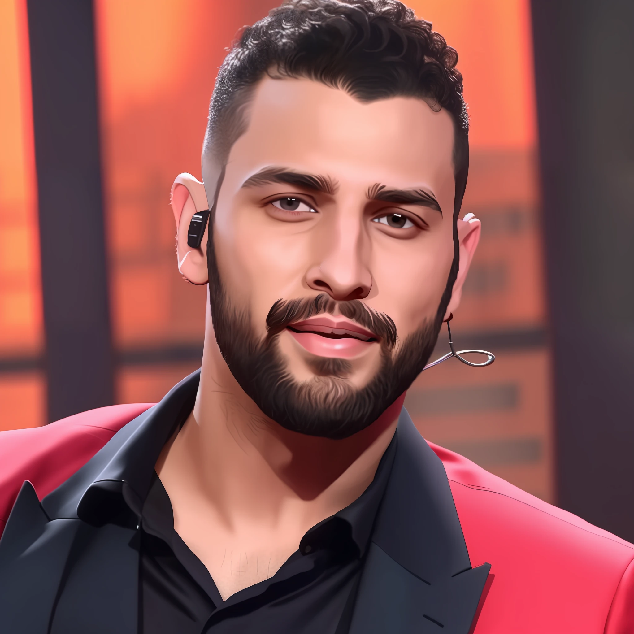 a close up of a man with a beard wearing a red jacket, amr elshamy, mohamed reda, ahmad merheb, hicham habchi, emad mostaque, mohamed chahin, sam nassour, saadane afif, singer in the voice show, farid ghanbari, enes dirig, eytan zana