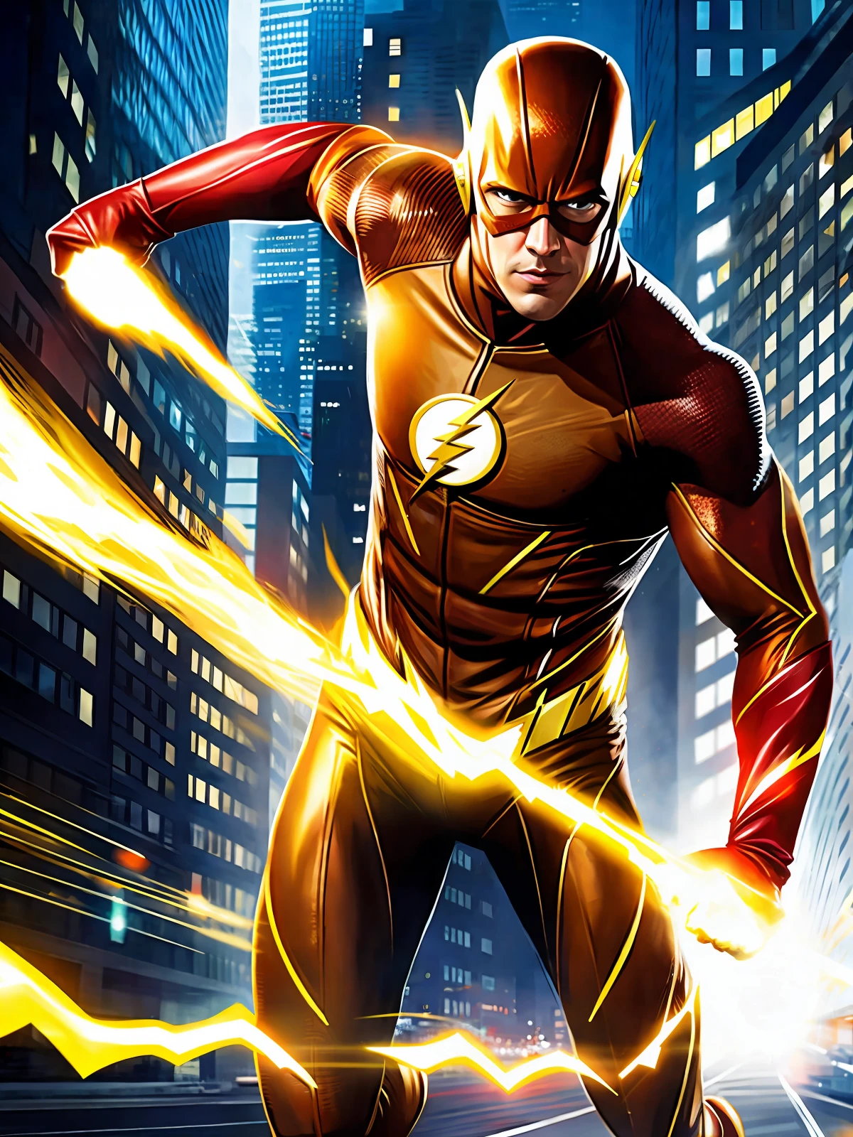 ( detailed search ) + (best quality) + (ultra detailed) The current Flash in the city against the reverse Flash