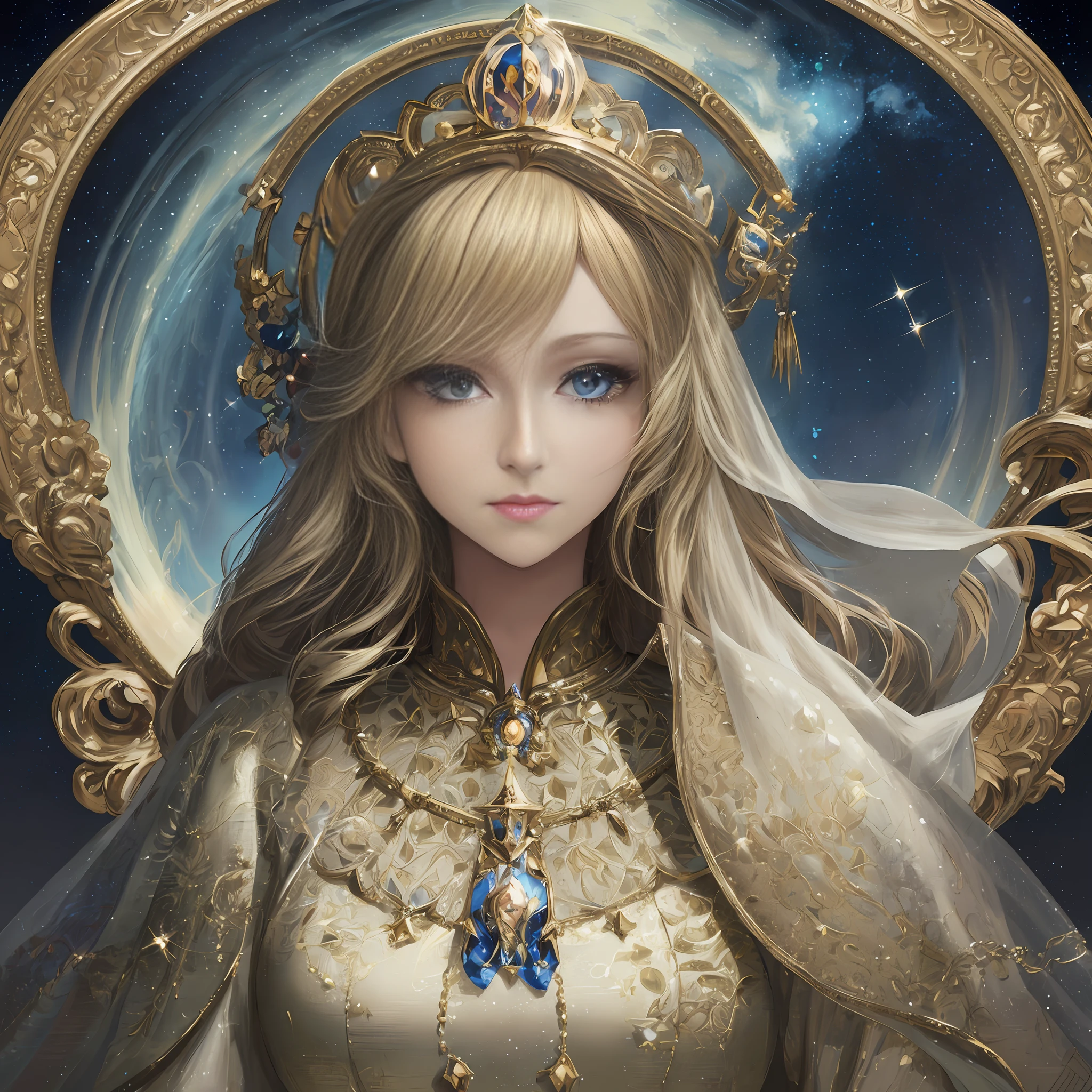 blond haired woman with blue eyes and a gold crown, portrait of queen of light, a beautiful fantasy empress, ((a beautiful fantasy empress)), anime fantasy artwork, goddess. extremely high detail, portrait knights of zodiac girl, guweiz masterpiece, goddess portrait, 2. 5 d cgi anime fantasy artwork, detailed digital anime art, anime fantasy illustration, anime goddess