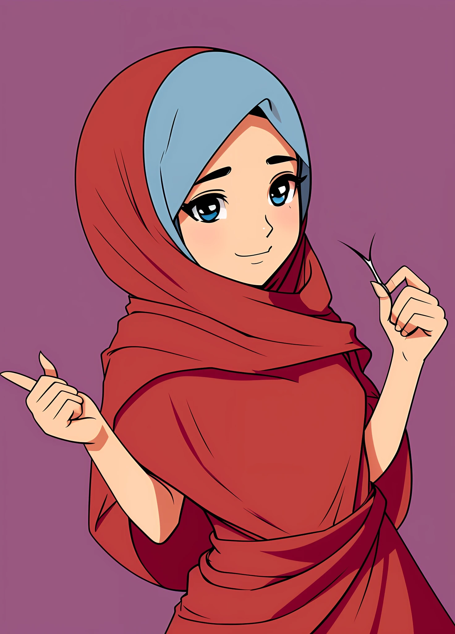 Beautiful Arab woman wearing hijab. holding an empty sign, flat background, Skottie Youn style