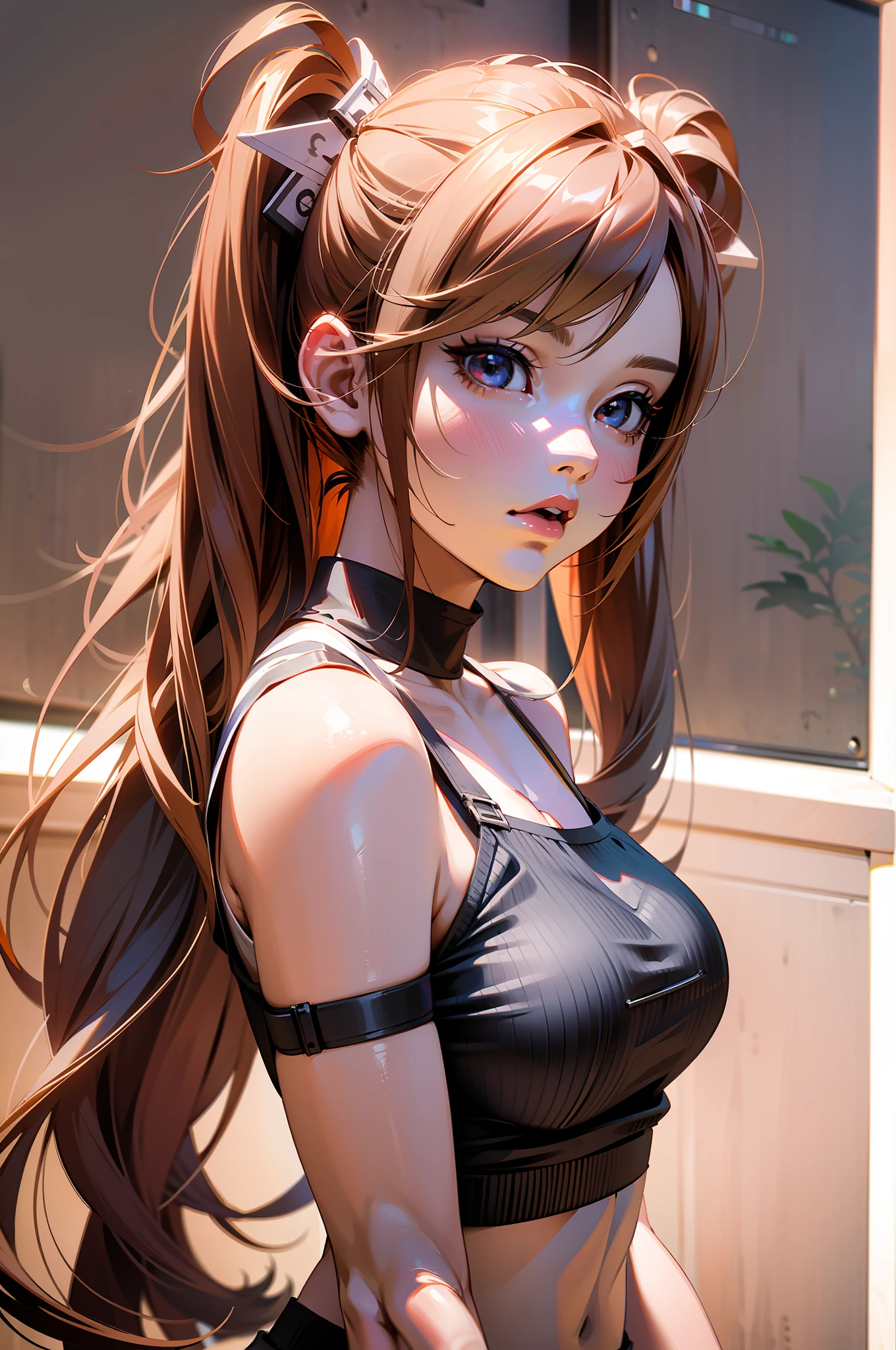 ((00's anime girl artwork)), there is a woman with long hair and a black top, photorealistic anime girl render, 3 d anime realistic, realistic anime 3 d style, hyper realistic anime, photorealistic anime, smooth anime cg art, 3d anime girl, trending on cgstation, hyperrealistic schoolgirl, seductive tifa lockhart portrait, 3 d render character art 8 k, realistic young anime girl,