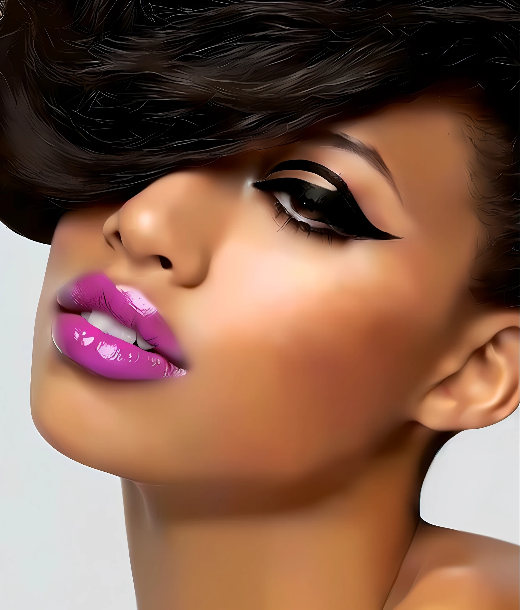 Of course, here's the description of the character putting on makeup:
She's a young woman in her twenties, with long curly brown hair that cascades over her shoulders. His eyes are large and green as emeralds, highlighted by long black eyelashes that curve elegantly. She has a thin, delicate nose, fleshy lips, and soft, pale skin.
She's sitting at a makeup table, with a lighted mirror in front of her. She has one hand raised, with a makeup brush at her fingertips, while the other hand holds a tube of mascara. She's focused on her task, her tongue between her teeth as she gently paints her upper eyelashes.
Your face is illuminated by soft lights, which highlight the colors of the makeup on your face. She uses a light and smooth foundation, which highlights her naturally beautiful skin. Her lips are painted a soft pink, which enhances her fleshy mouth. His eyes are highlighted by a golden shadow that extends to his perfectly arched eyebrows.
She has an expression of concentration as she continues to put on makeup, but her eyes sparkle with the satisfaction of seeing her face come to life with each stroke. She is an artist in motion, creating a masterpiece on her own face, and it is impossible not to admire her skill and natural beauty.