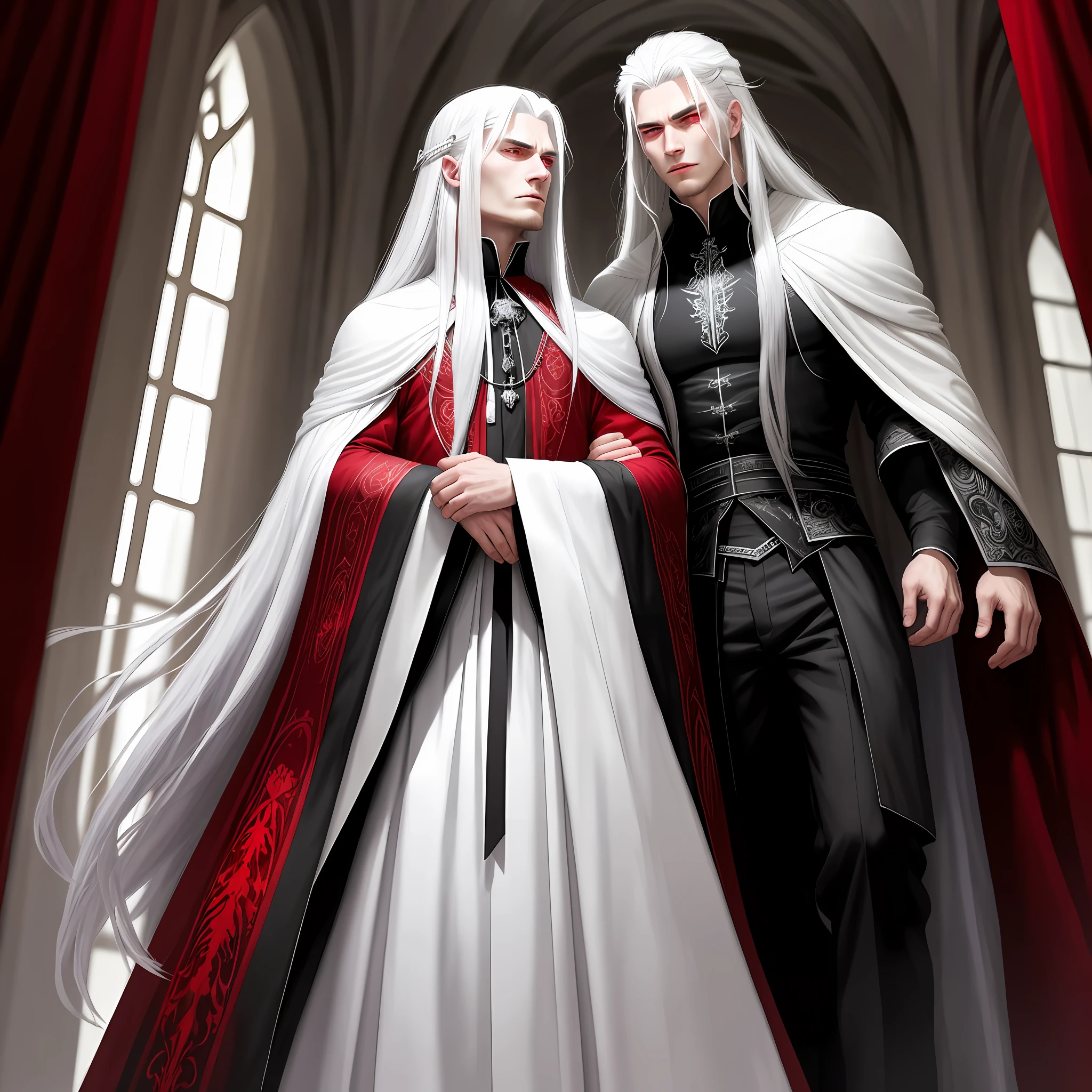 A beautiful king of darkness with beautiful white hair and red eyes, and with his dark clothes of darkness