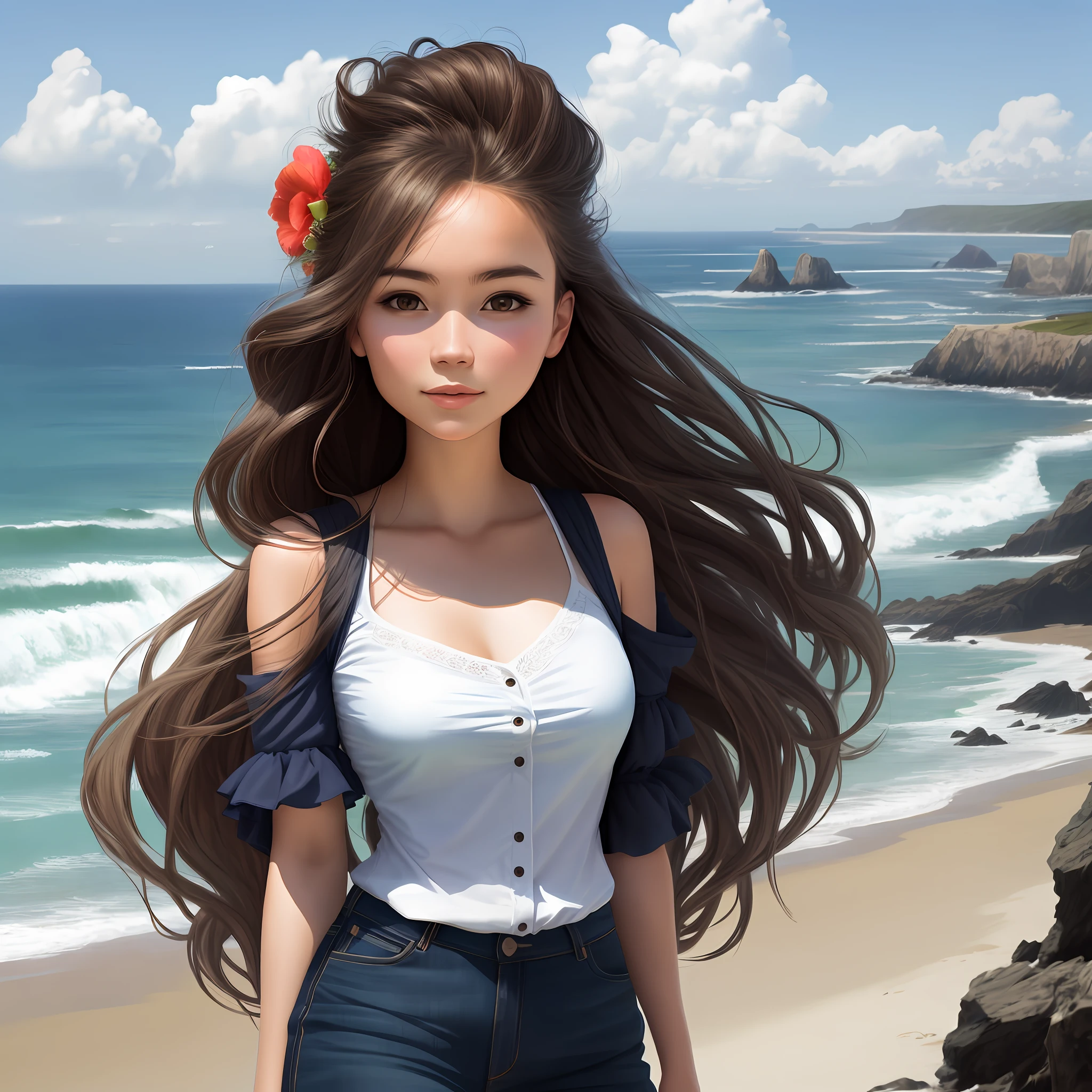 draw a of a woman. with a woman on the coast.