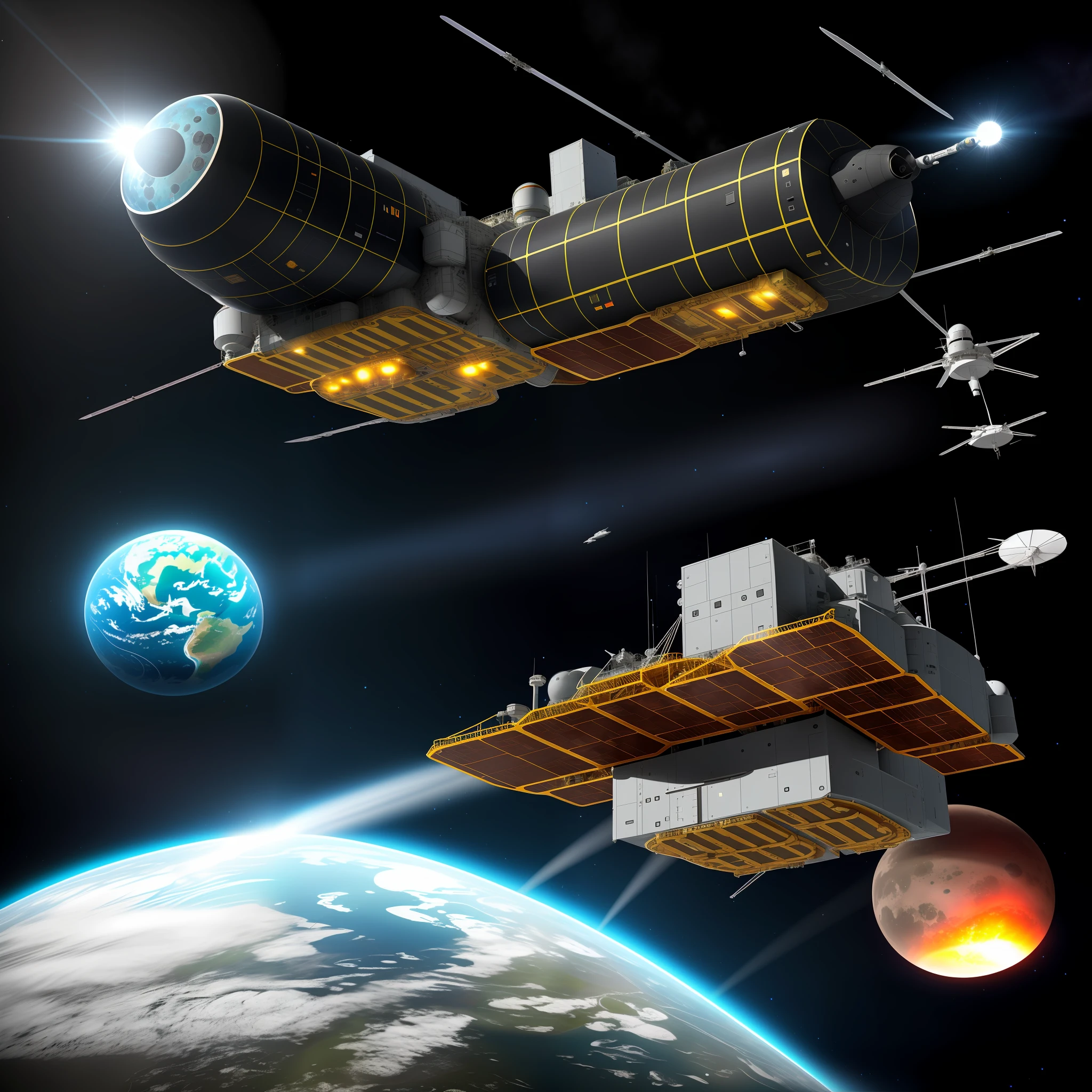 Exploration spaceship is designed to face the adversities of a planet of inhospitable nature. She has been carefully designed and equipped to ensure the survival and safety of the crew during their exploration missions. Let's take a look at the main features of this ship.

The structure of the ship is robust and sturdy, built with high-strength materials to withstand the extreme conditions of the planet. It has a reinforced hull, designed to withstand the pressure, extreme temperatures, radiation and other hazards present in this inhospitable environment.

The exploration ship I will describe is designed to face the adversities of a planet of inhospitable nature. She has been carefully designed and equipped to ensure the survival and safety of the crew during their exploration missions. Let's take a look at the main features of this ship.

The structure of the ship is robust and sturdy, built with high-strength materials to withstand the extreme conditions of the planet. It has a reinforced hull, designed to withstand the pressure, extreme temperatures, radiation and other hazards present in this inhospitable environment.

The spacecraft is equipped with an advanced propulsion system that allows efficient locomotion around the planet. It has powerful and versatile engines, capable of handling rough terrain, slippery surfaces and dense or toxic atmospheres. Propulsion also allows you to take off and land vertically, providing greater flexibility of movement.

To ensure the autonomy needed for long-duration exploration missions, the spacecraft has an advanced power generation system. This includes highly efficient solar panels, which capture sunlight even in harsh conditions, and high-capacity energy storage systems such as advanced batteries or even a compact nuclear fusion reactor.

The spacecraft is equipped with a full suite of support systems