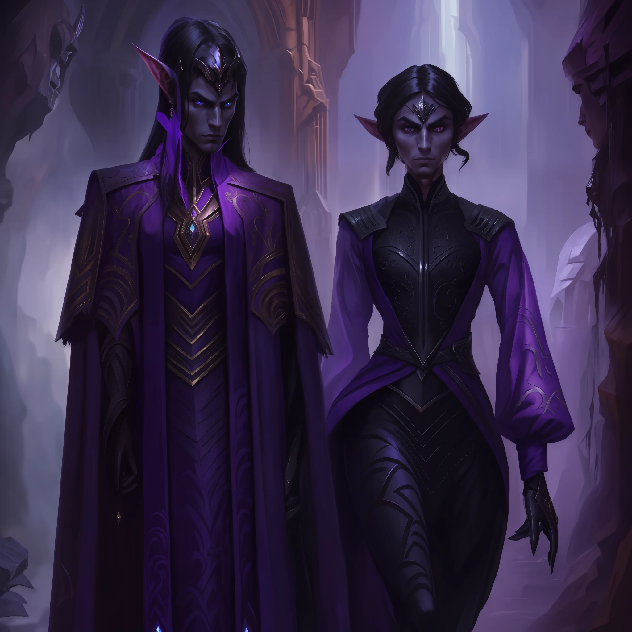 handsome male dark elf, chiseled features, stern expression on his face