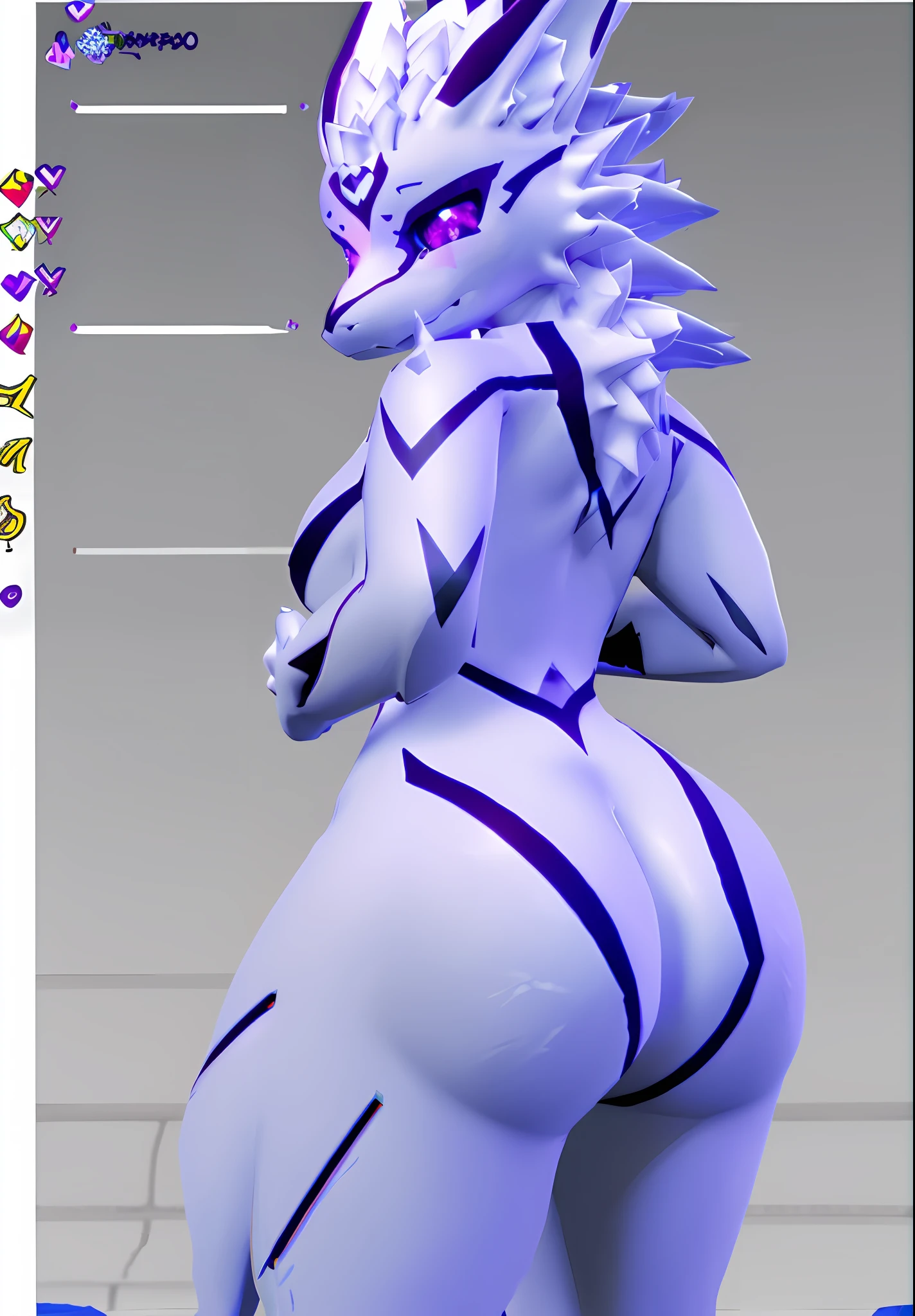 Zefwano, by Zefwano, nardoragon, white fur, purple markings, breast, wide ass, pretty markings, random markings, reference,  diamond markings, heart markings