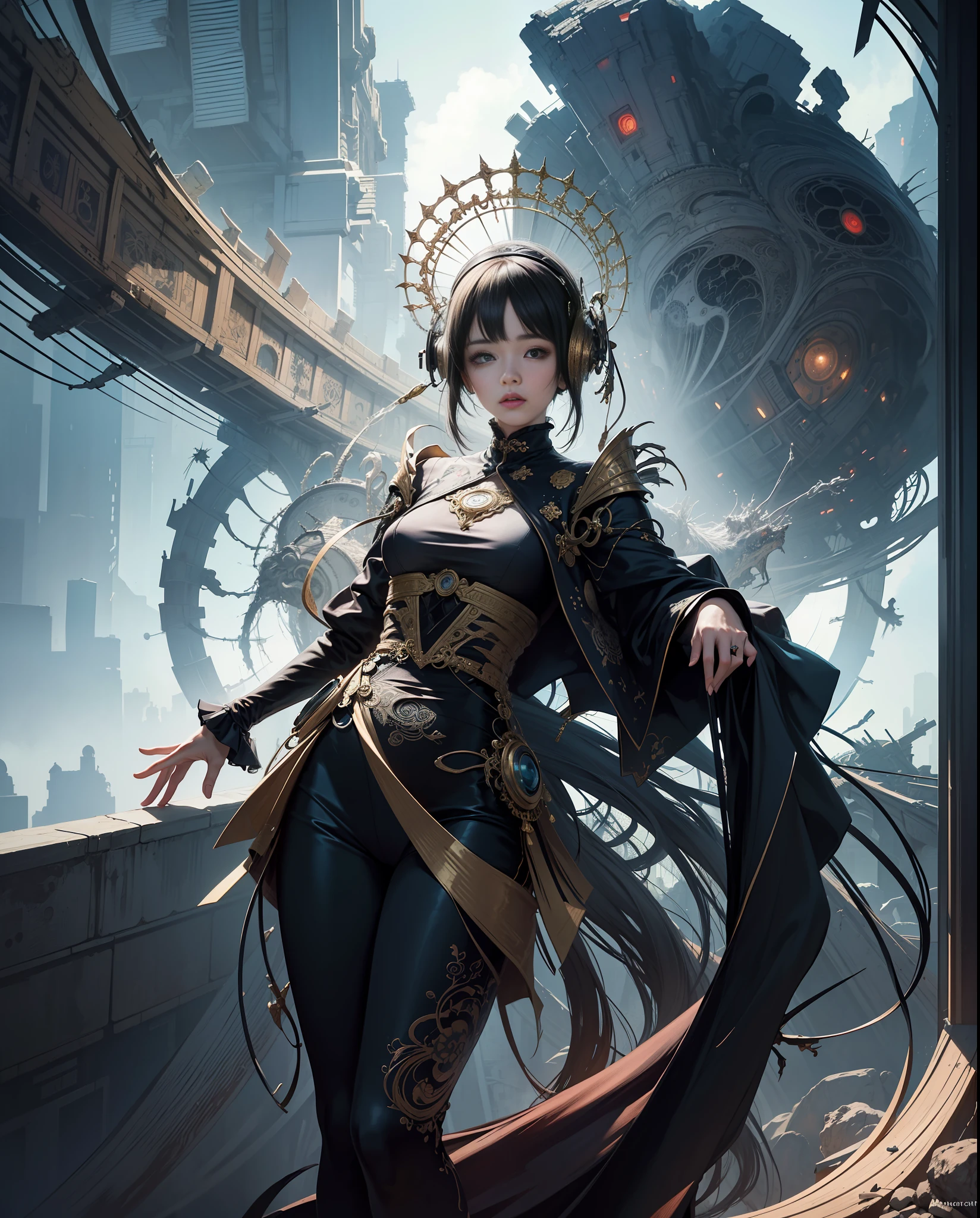 official art, unity 8k wallpaper, ultra detailed, beautiful and aesthetic, masterpiece, best quality, (zentangle, mandala, tangle, entangle), (fractal art:1.3) , 1girl, extremely detailed, dynamic angle, cowboyshot, the most beautiful form of chaos, elegant, a brutalist designed, vivid colours, romanticism, by james jean, roby dwi antono, ross tran, francis bacon, michal mraz, adrian ghenie, petra cortright, gerhard richter, takato yamamoto, ashley wood, atmospheric, ecstasy of musical notes, streaming musical notes visible