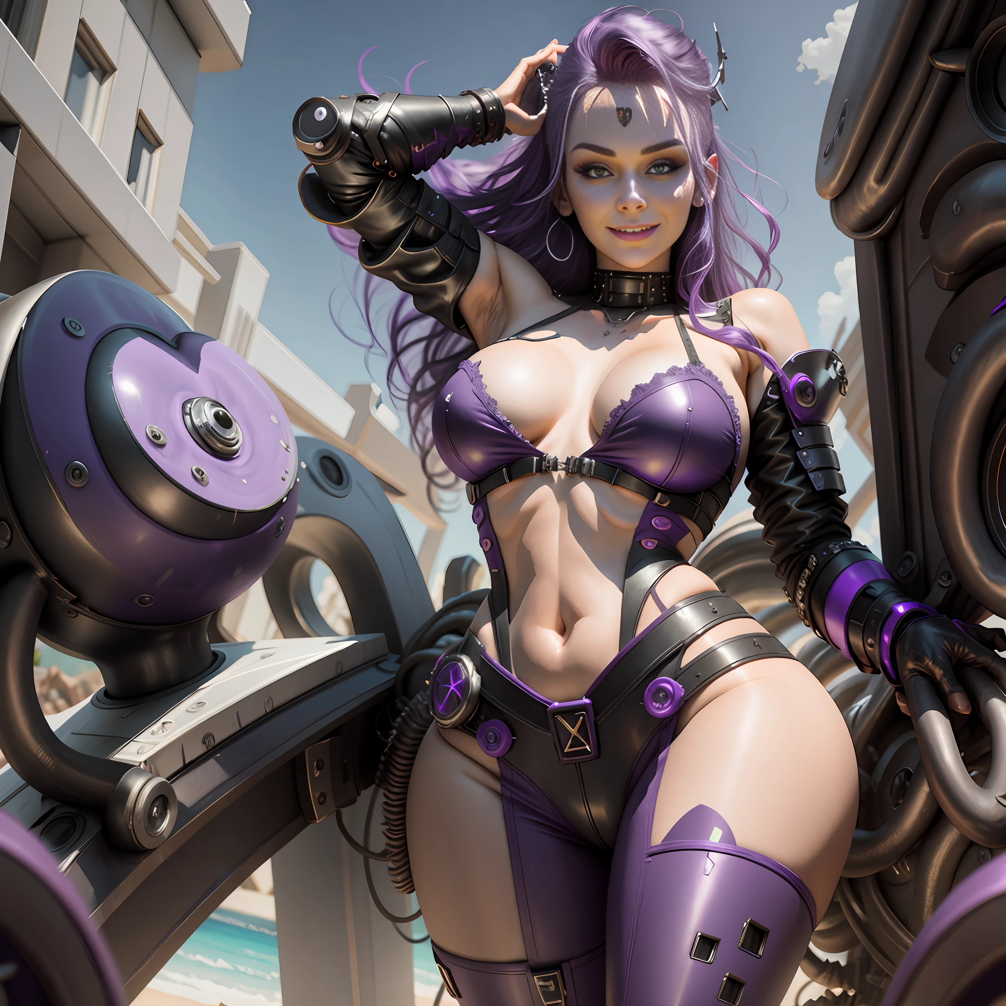 A purple-haired necromancer ager smiling madly,big breasts, perfect eyes, piercing look,nsfw:1.5, masterpiece, a realistic representation of the face, colorful, (complex details, makeup, PureErosFace_V1:0.5),(Super high anti-aliasing, virtual engine, dof, super resolution, megapixel, fkaa, txaa, rtx, ssao, post-processing, post-production, mapping)