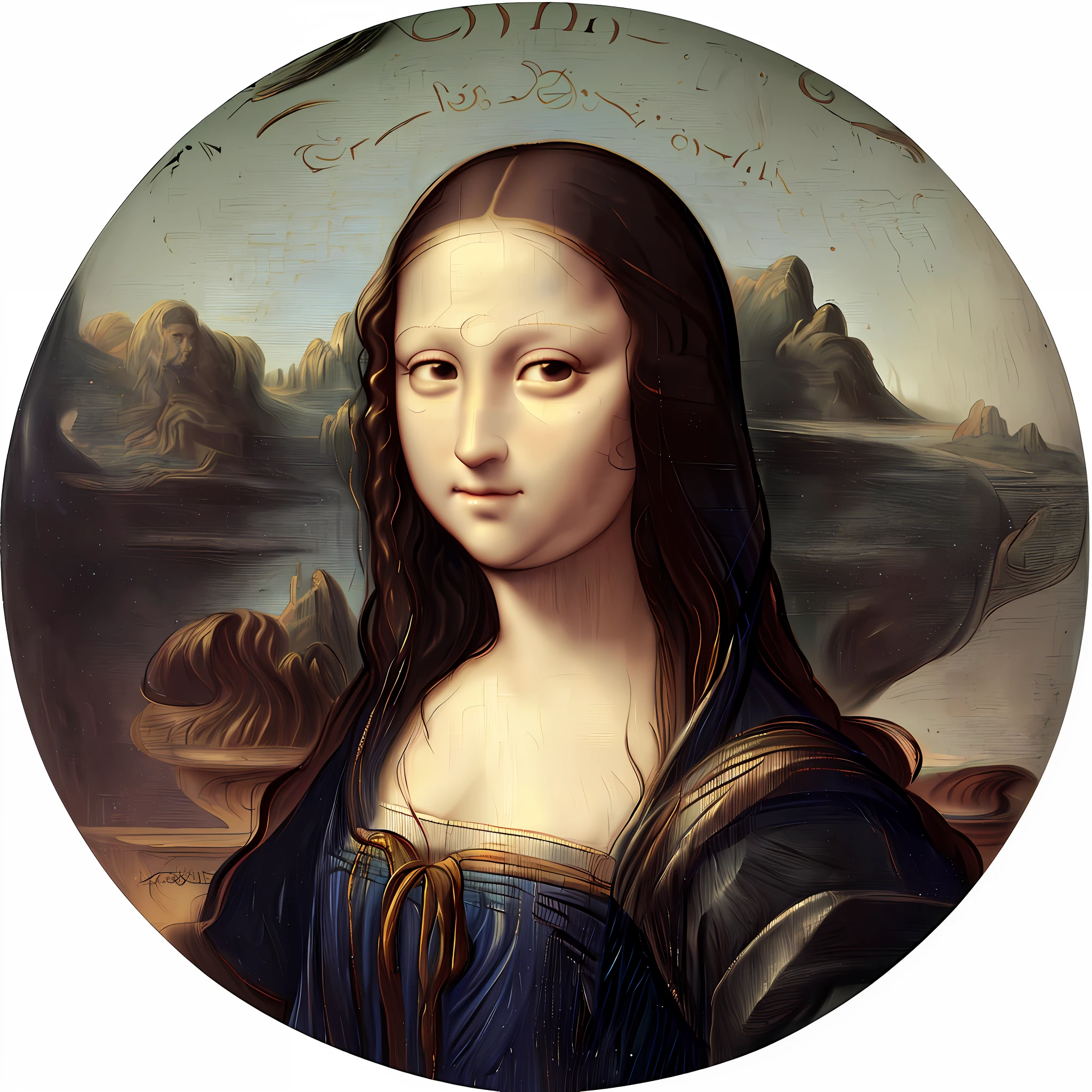 arafed picture of a painting of a woman with long hair, mona lisa painting, painting of mona lisa, portrait of the mona lisa, mona lisa, the mona lisa, mona lisa style, masterpiece work of art, leonardo da vinci painting, ((the mona lisa)), similar to the mona lisa, artist leonardo davinci, monalisa, ( leonardo da vinci )