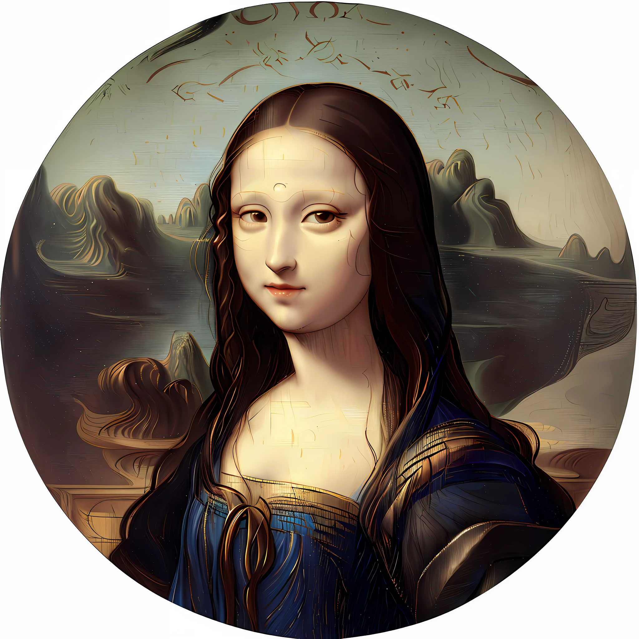 arafed picture of a painting of a woman with long hair, mona lisa painting, painting of mona lisa, portrait of the mona lisa, mona lisa, the mona lisa, mona lisa style, masterpiece work of art, leonardo da vinci painting, ((the mona lisa)), similar to the mona lisa, artist leonardo davinci, monalisa, ( leonardo da vinci )
