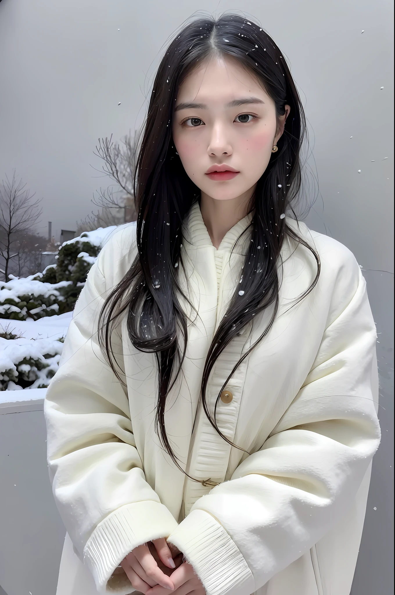 (8k, best quality, masterpiece, ultra highres:1.2) Photo of Pretty Japanese woman
in the (style of paul rubens and rebecca guay:1.1) (melancholy winter snow:1.4)