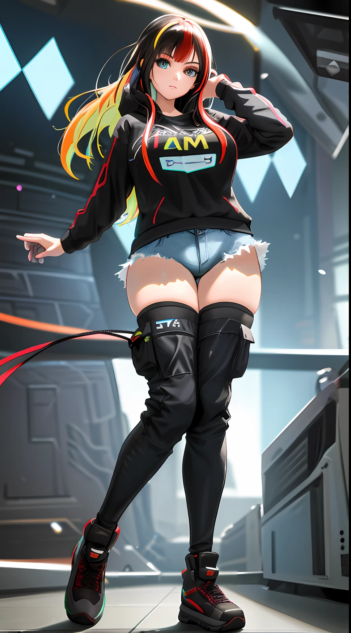 Extremely beautiful woman with multicolored hair with a casual outfit,perfect body,breasts and big ass NSFW:1.5, masterpiece, a realistic representation of the face, (complex details, makeup, PureErosFace_V1:0.5),(Super high anti-aliasing, virtual engine, dof, super resolution, megapixel, FKAA, TXAA, RTX, SSAO, post-processing, post-production, mapping)