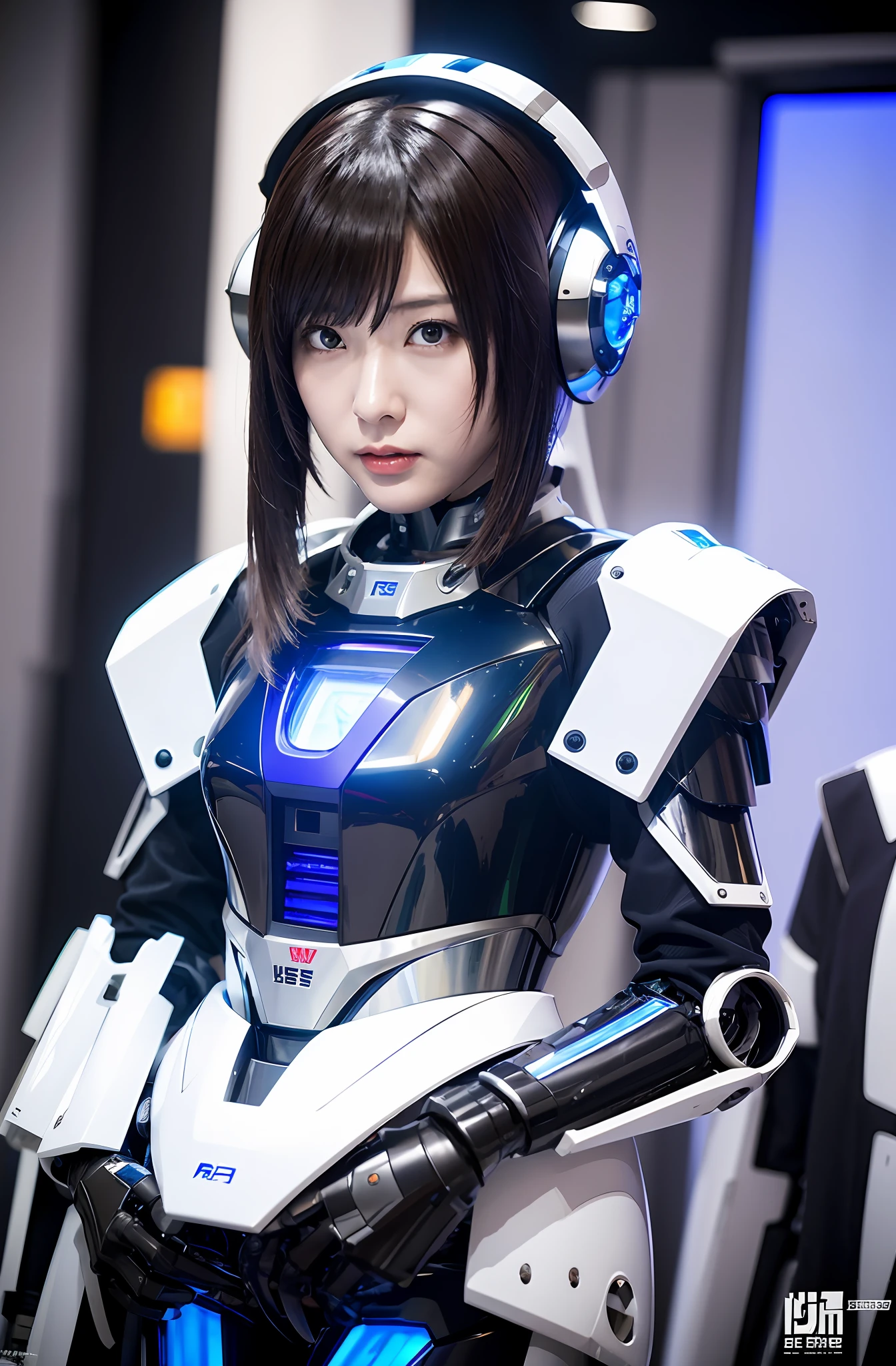 there is a woman in a robot suit posing for a picture, girl in mecha cyber armor, girl wearing robotic suit, female mecha, mecha suit, cyber japan style armor, mecha human, cyber japan armor, robot suit, anime mech armor, japanese cyborg, fully robotic!! girl, cyberpunk anime girl mech, as overwatch character