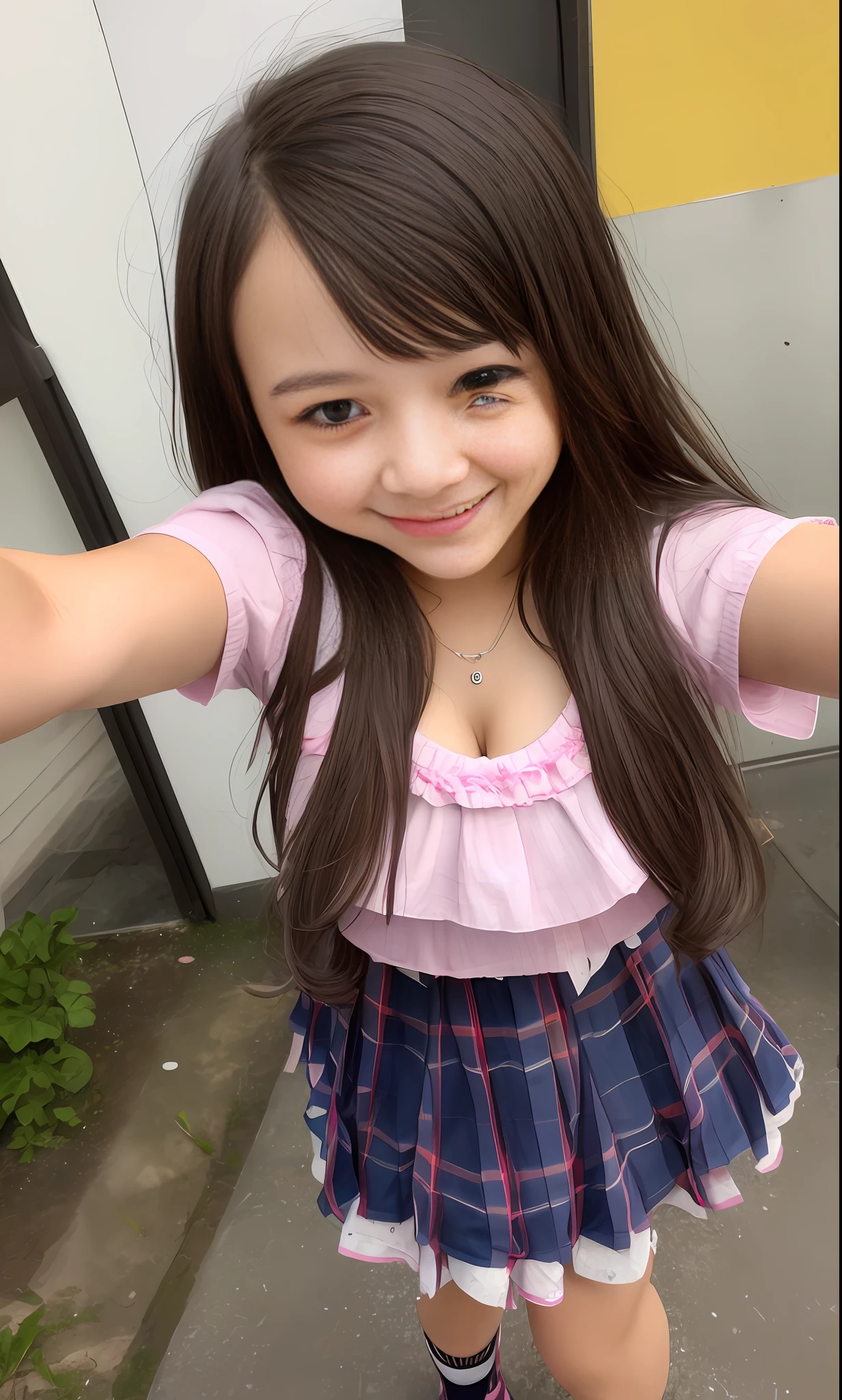 ,selfie,cleavage,junior high school girl, smile, kawaii