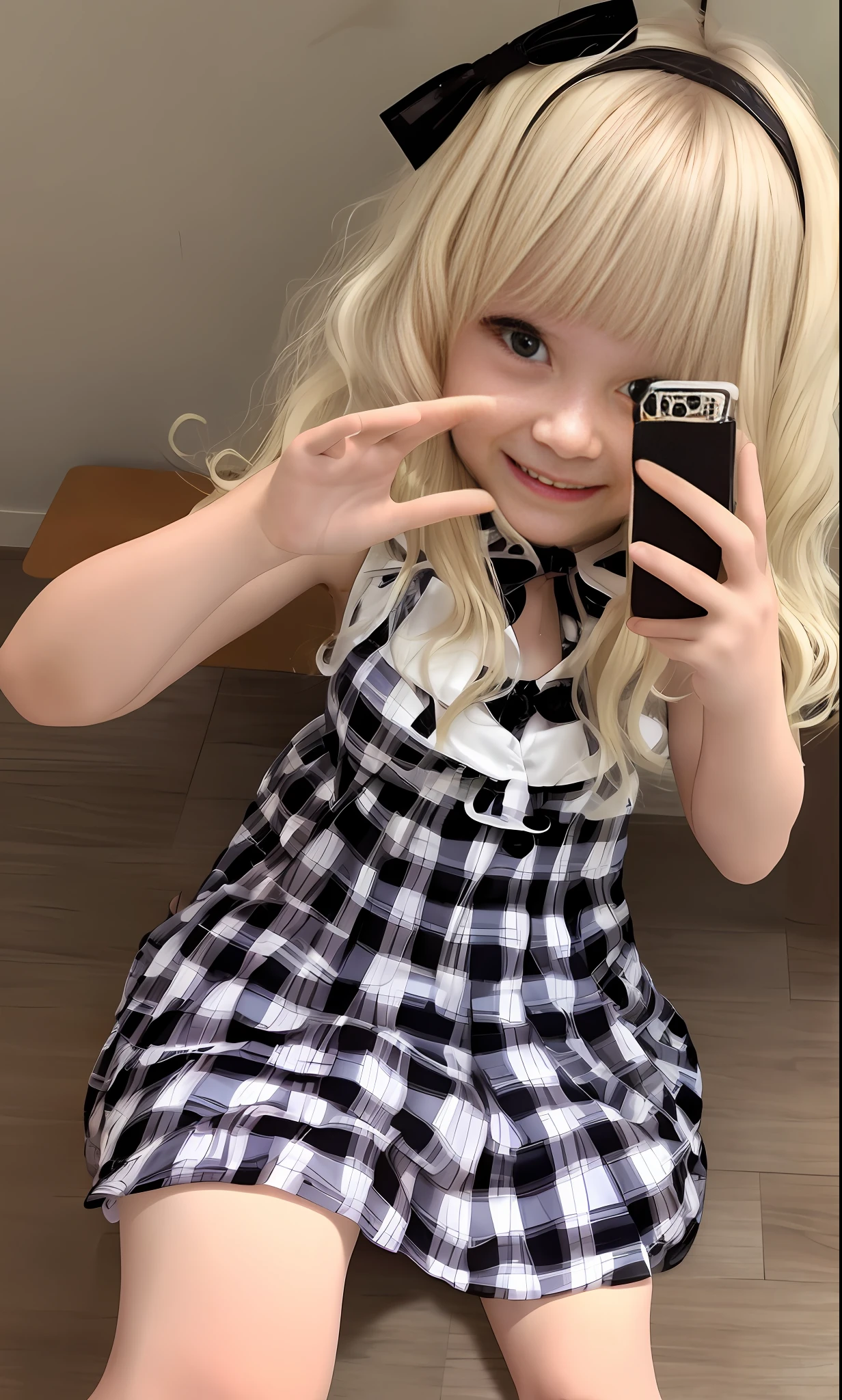 loli,selfie,cleavage,junior high school girl, smile, kawaii, sundress, wavyhair, big, Japan, whiteblondehair