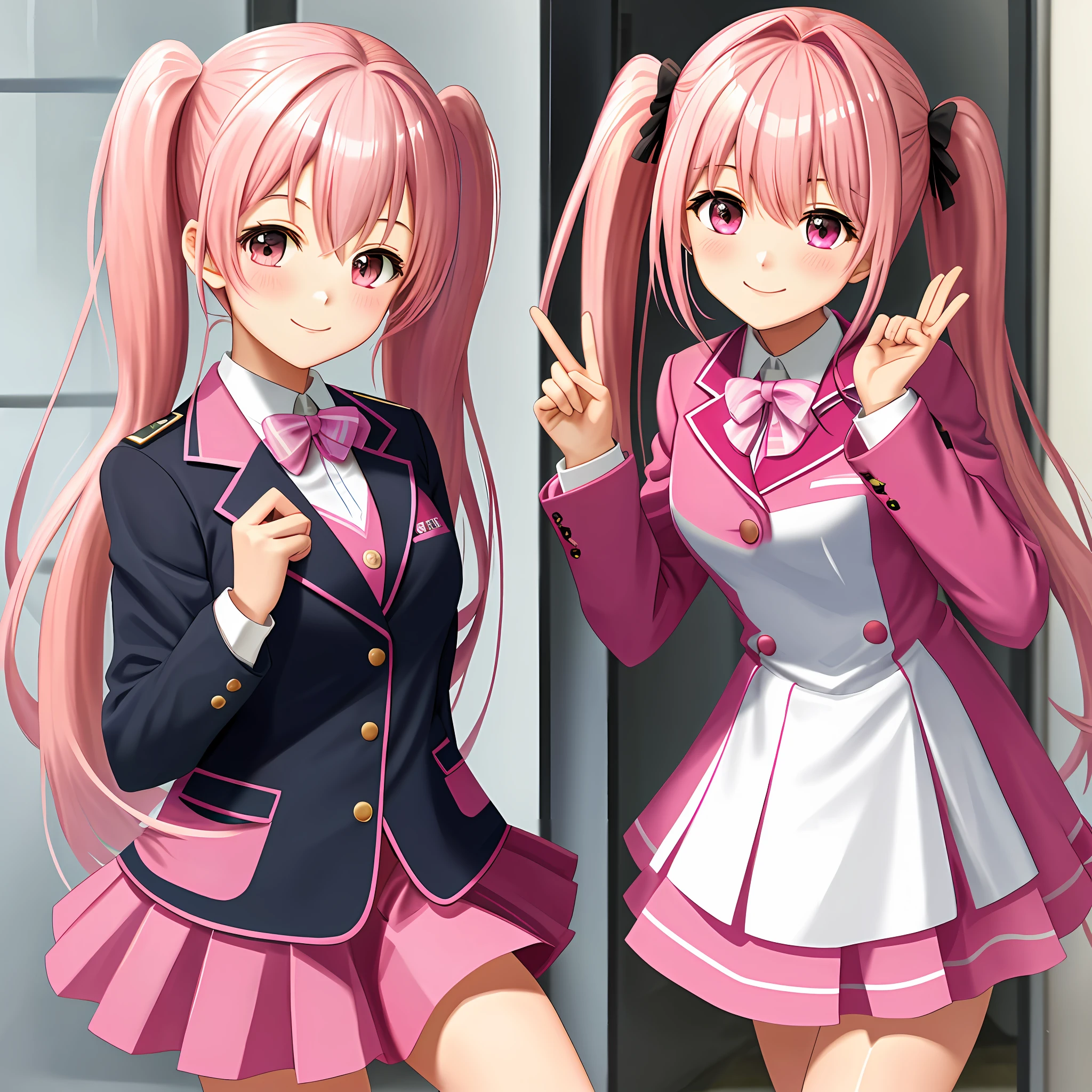 Uniform Twin Tails Pink Hair Best Quality Ultra High Definition Blazer 8K School Smile