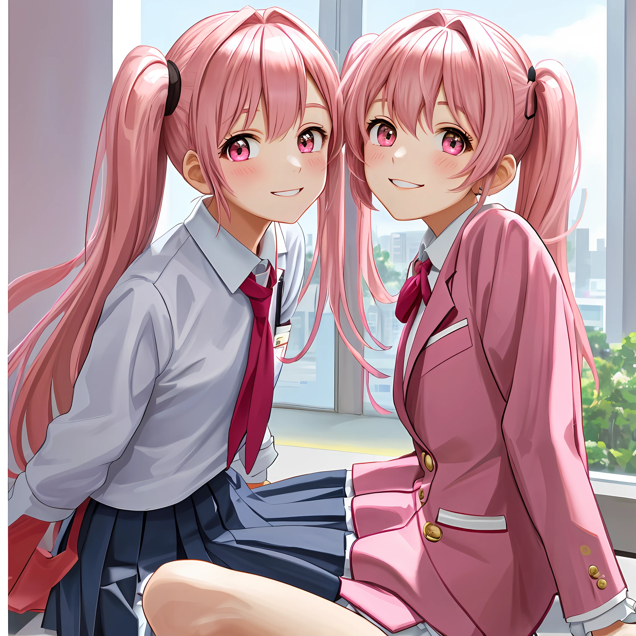 Uniform Twin Tails Pink Hair Best Quality Ultra High Definition Blazer 8K School Smile