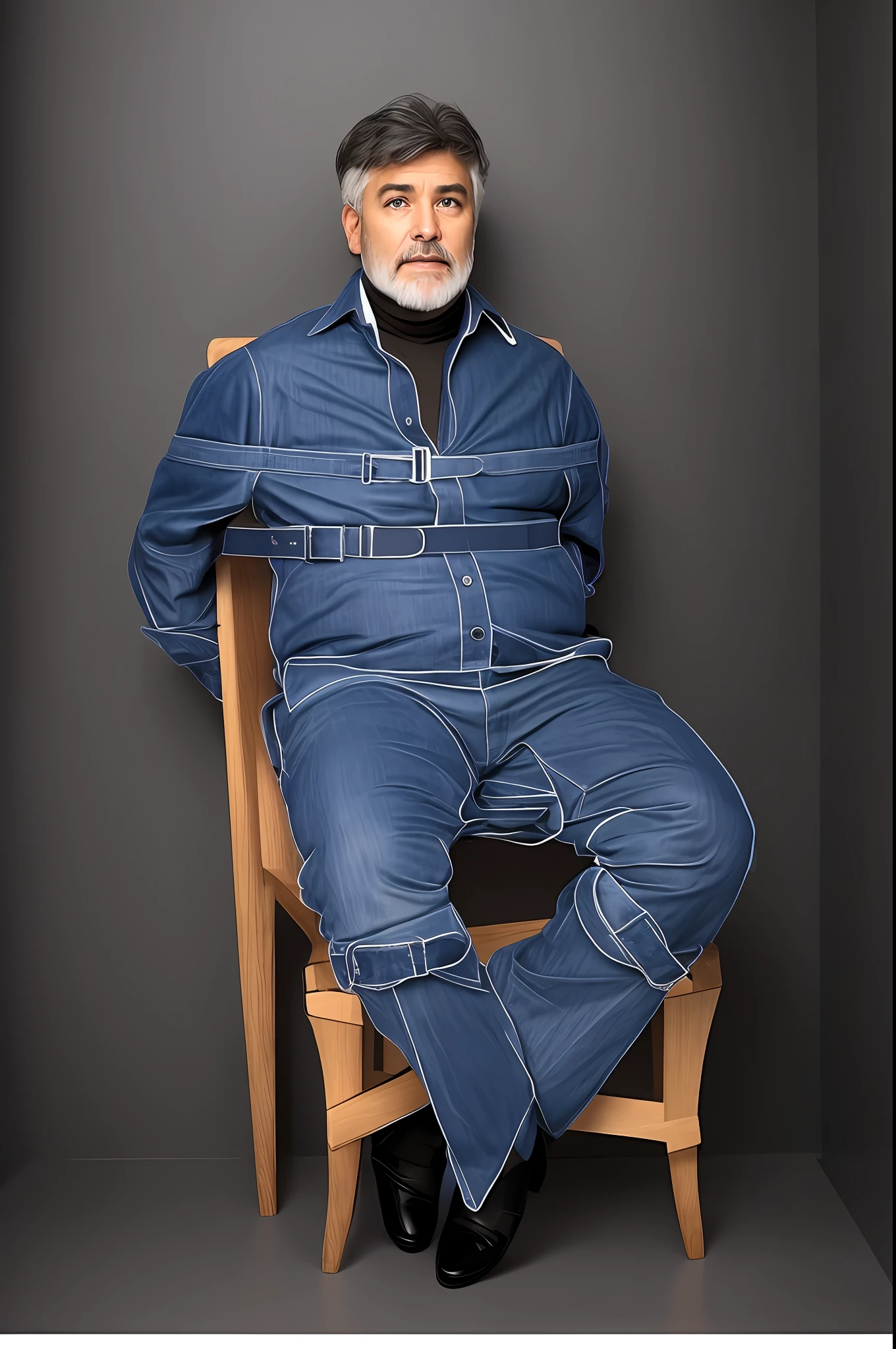 A 50-year-old man tied to a chair inside a men's closet.