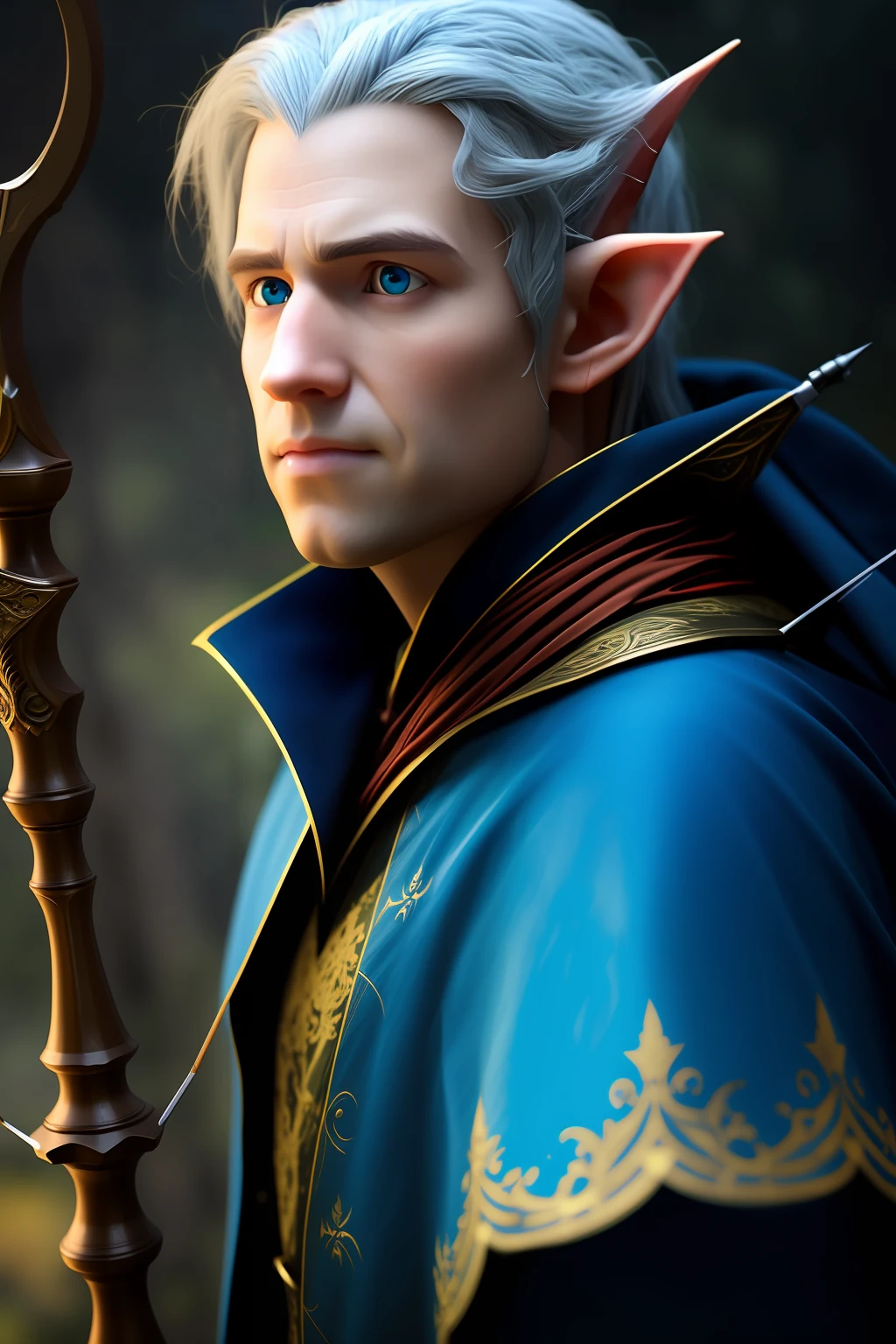 An elf. From lord of the rings. Aiming with a bow.